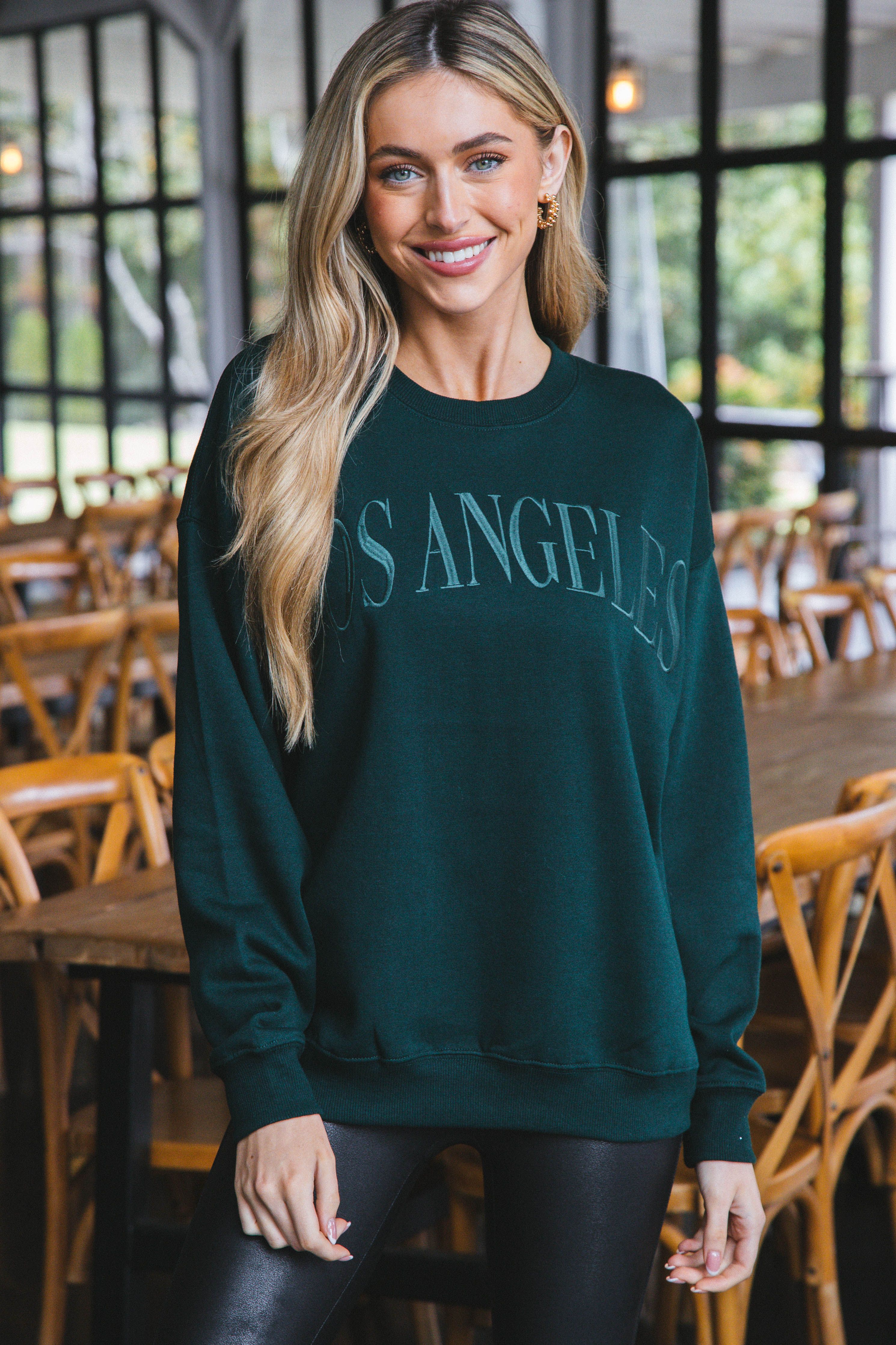 Los Angeles Embroidered Sweatshirt, Hunter Green sold by North & Main Clothing Company