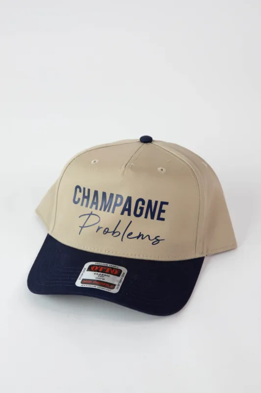 Champagne Problems Hat, Khaki/Navy sold by North & Main Clothing Company