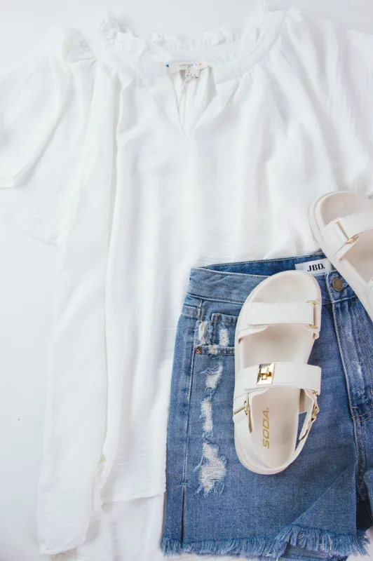 Cora Split Neck Boxy Cut Top, Off White | Extended Sizes sold by North & Main Clothing Company
