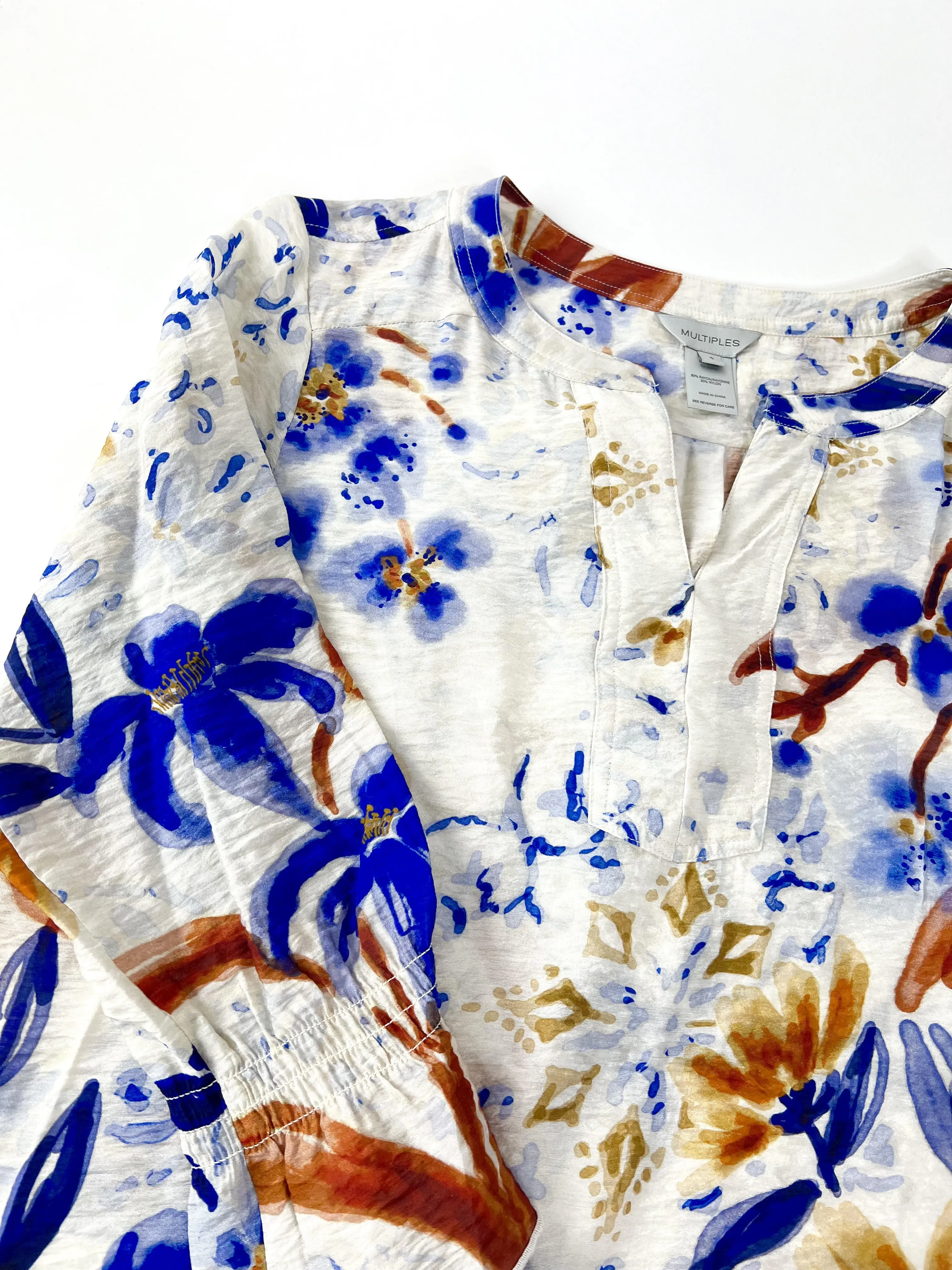 Mara Shirred Y-Neck Top, Multi | Multiples sold by North & Main Clothing Company product image thumbnail 2