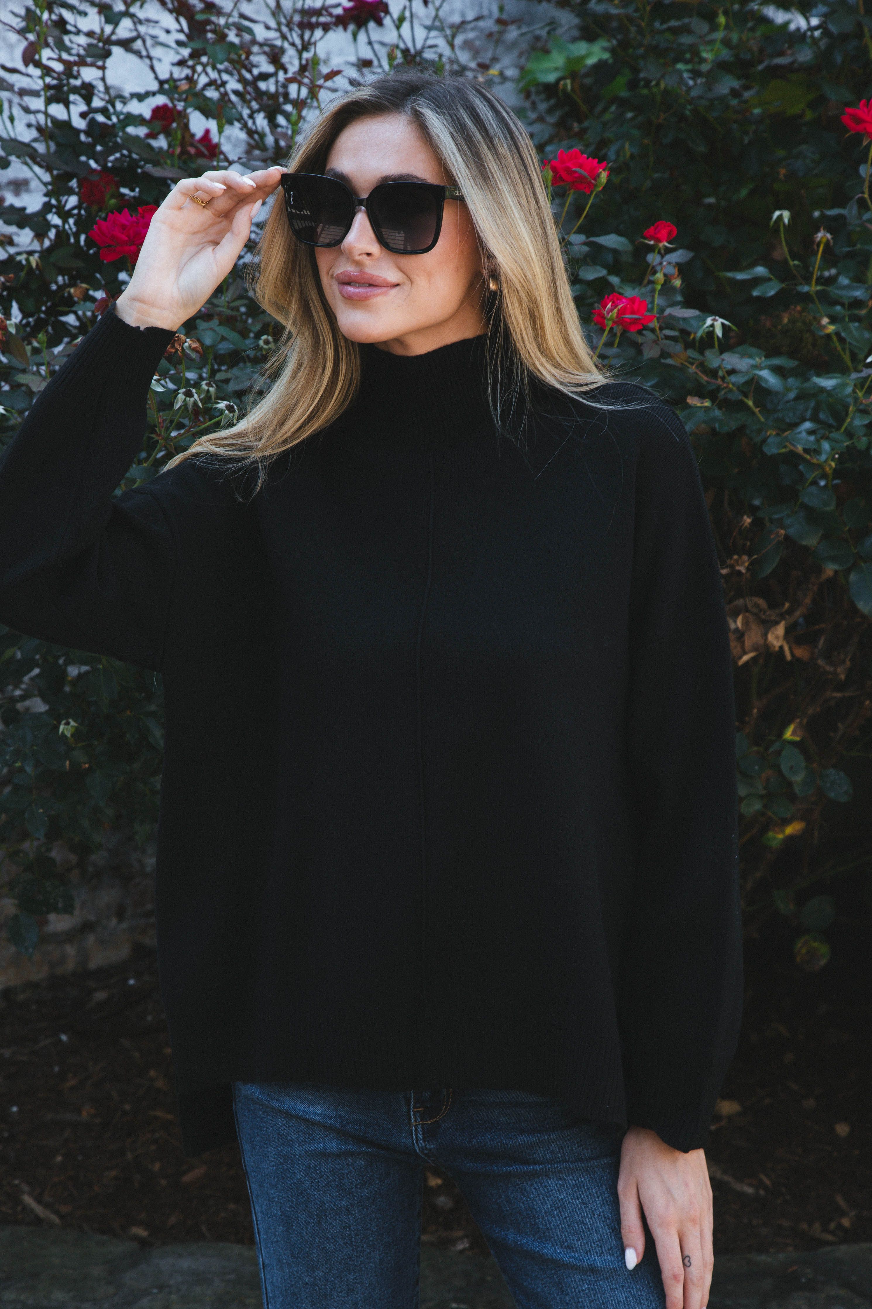 Cora Mock Neck Knit Sweater, Black sold by North & Main Clothing Company