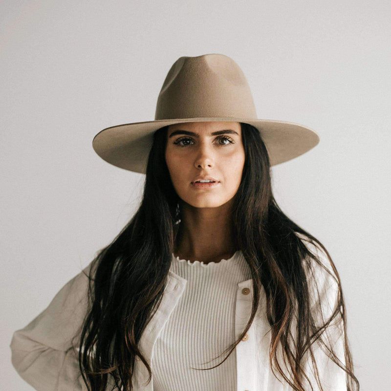 Emma Wide Brim Fedora, Tan | Gigi Pip sold by North & Main Clothing Company
