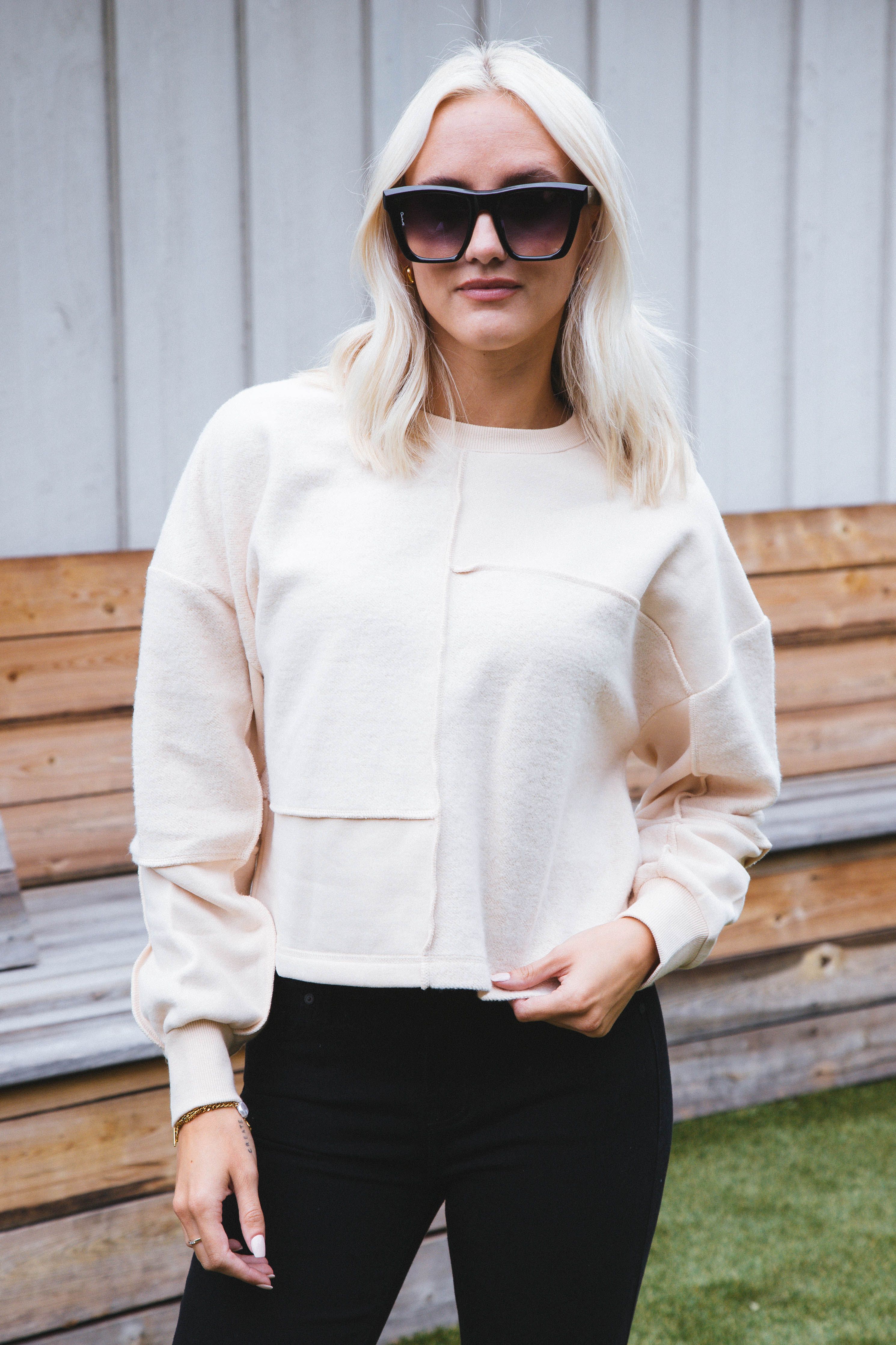 Paige Contrast Knit Top, Cream sold by North & Main Clothing Company product image thumbnail 4