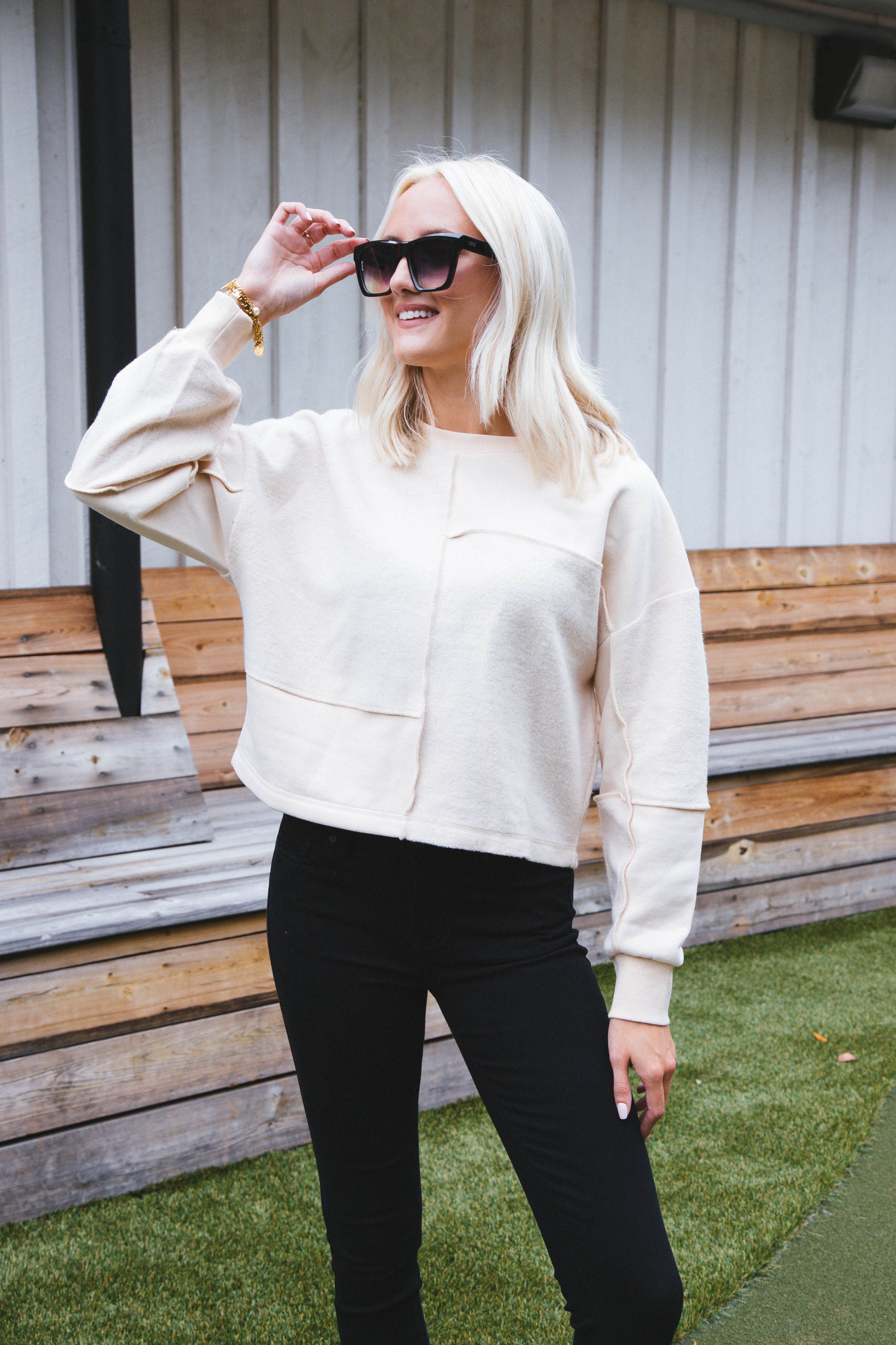 Paige Contrast Knit Top, Cream sold by North & Main Clothing Company product image thumbnail 2