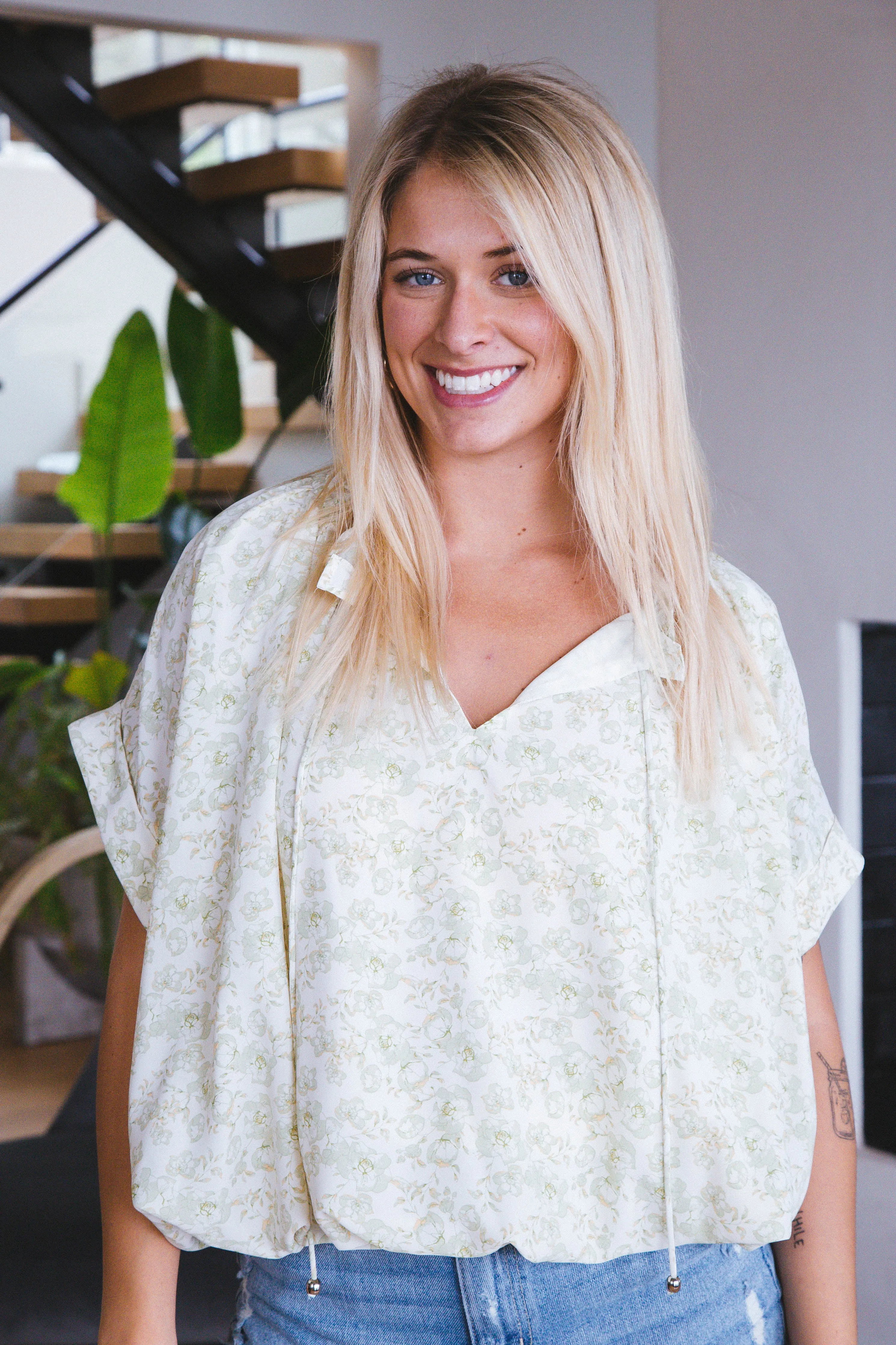 Mila Ditsy Tie Neck Top, Natural sold by North & Main Clothing Company product image thumbnail 4