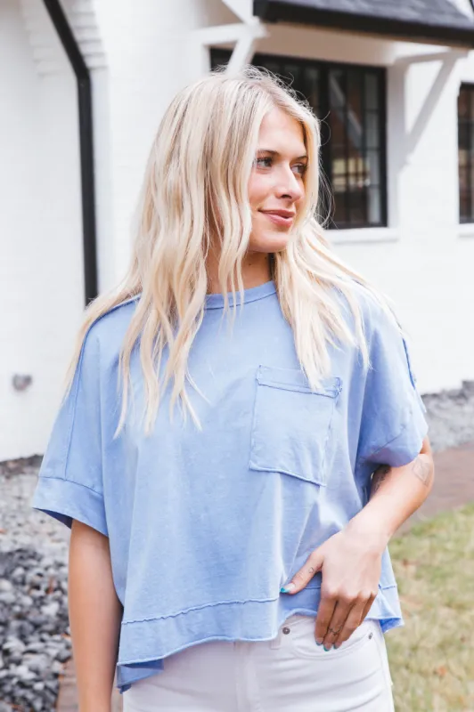 Arya Oversized Crop Knit Top, Blue sold by North & Main Clothing Company