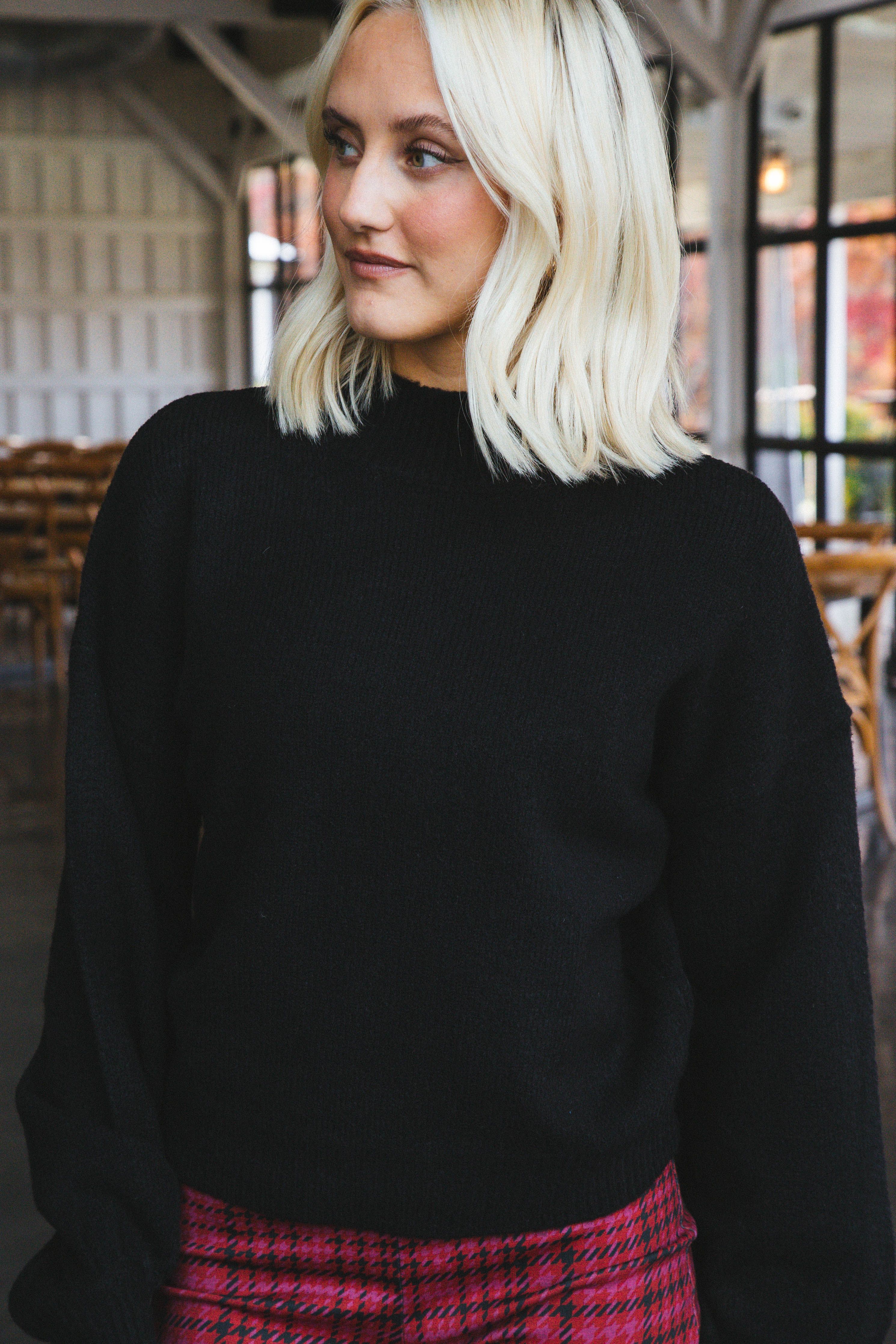 Avery Balloon Sleeve Mock Neck Solid Sweater, Black sold by North & Main Clothing Company product image thumbnail 5