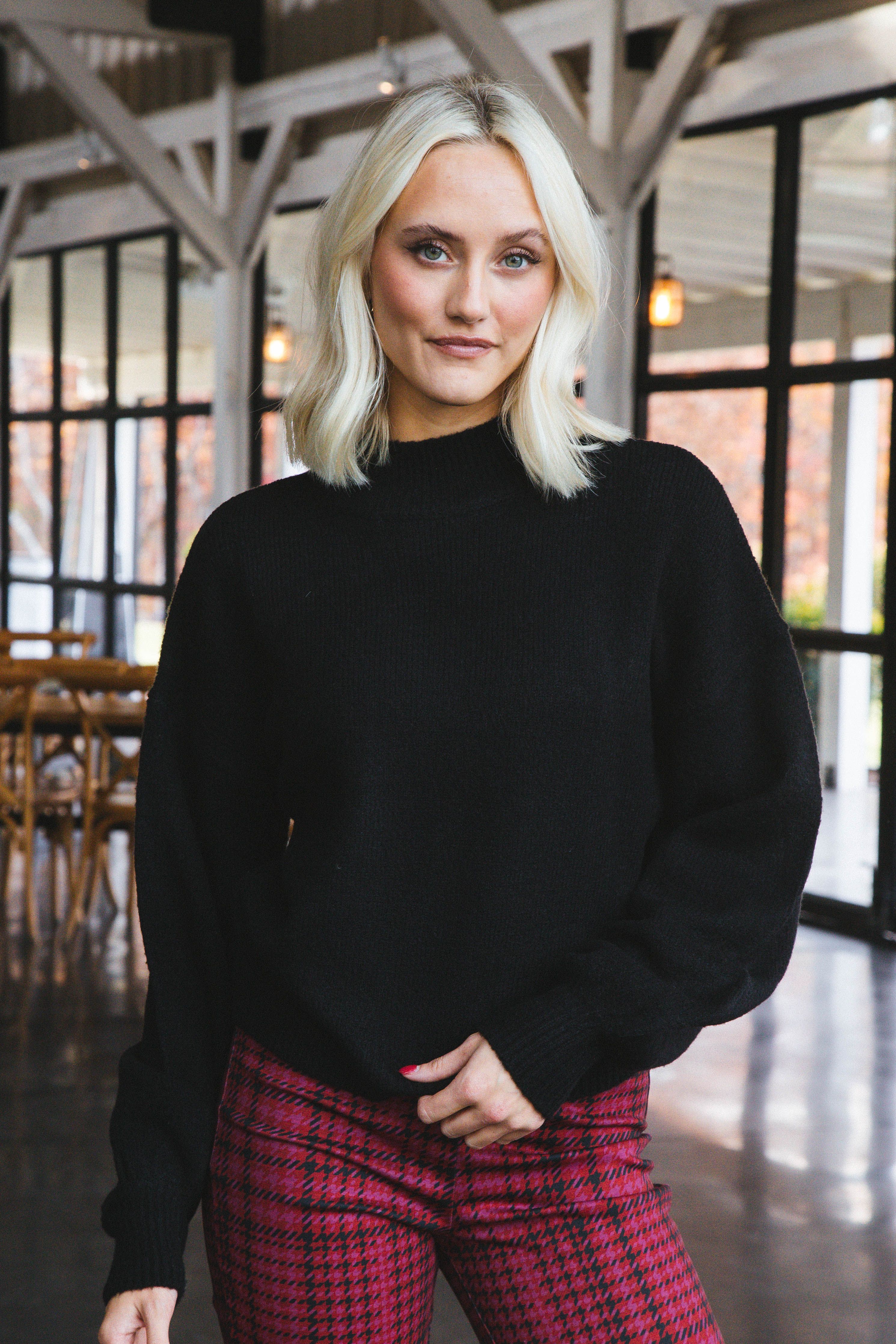 Avery Balloon Sleeve Mock Neck Solid Sweater, Black sold by North & Main Clothing Company product image thumbnail 4