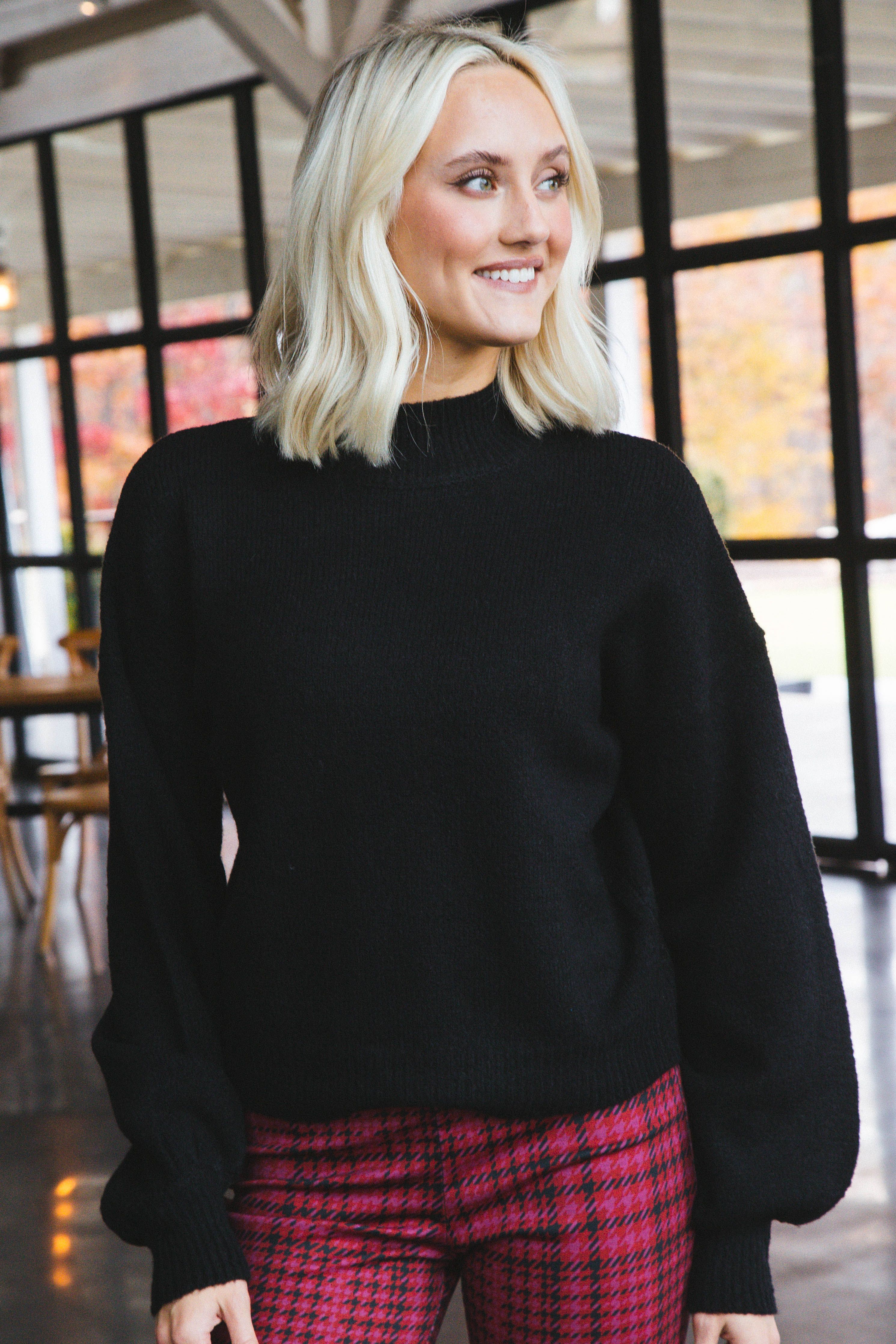 Avery Balloon Sleeve Mock Neck Solid Sweater, Black sold by North & Main Clothing Company product image thumbnail 3