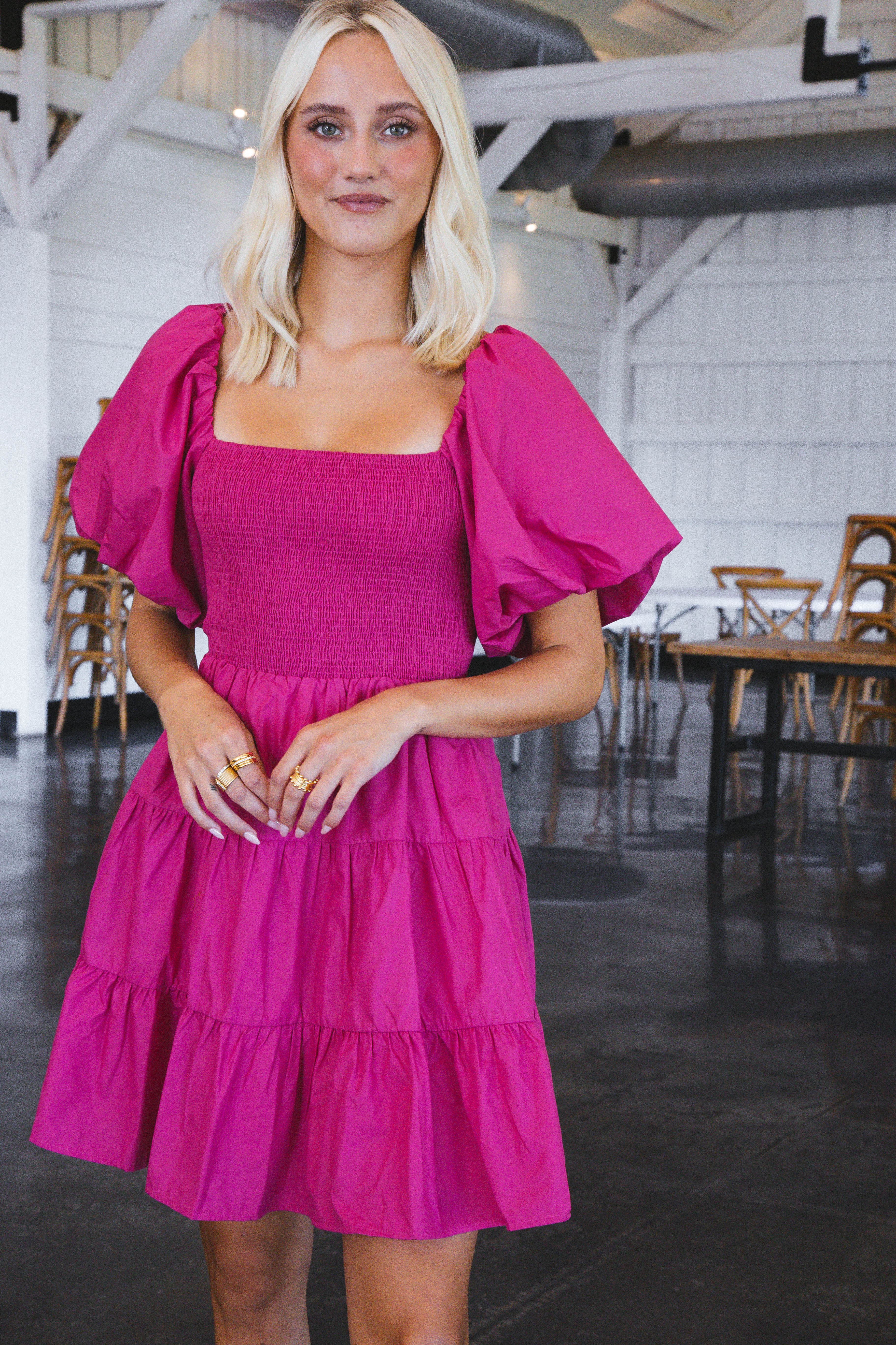 Bryllin Smocked Mini Dress, Magenta sold by North & Main Clothing Company