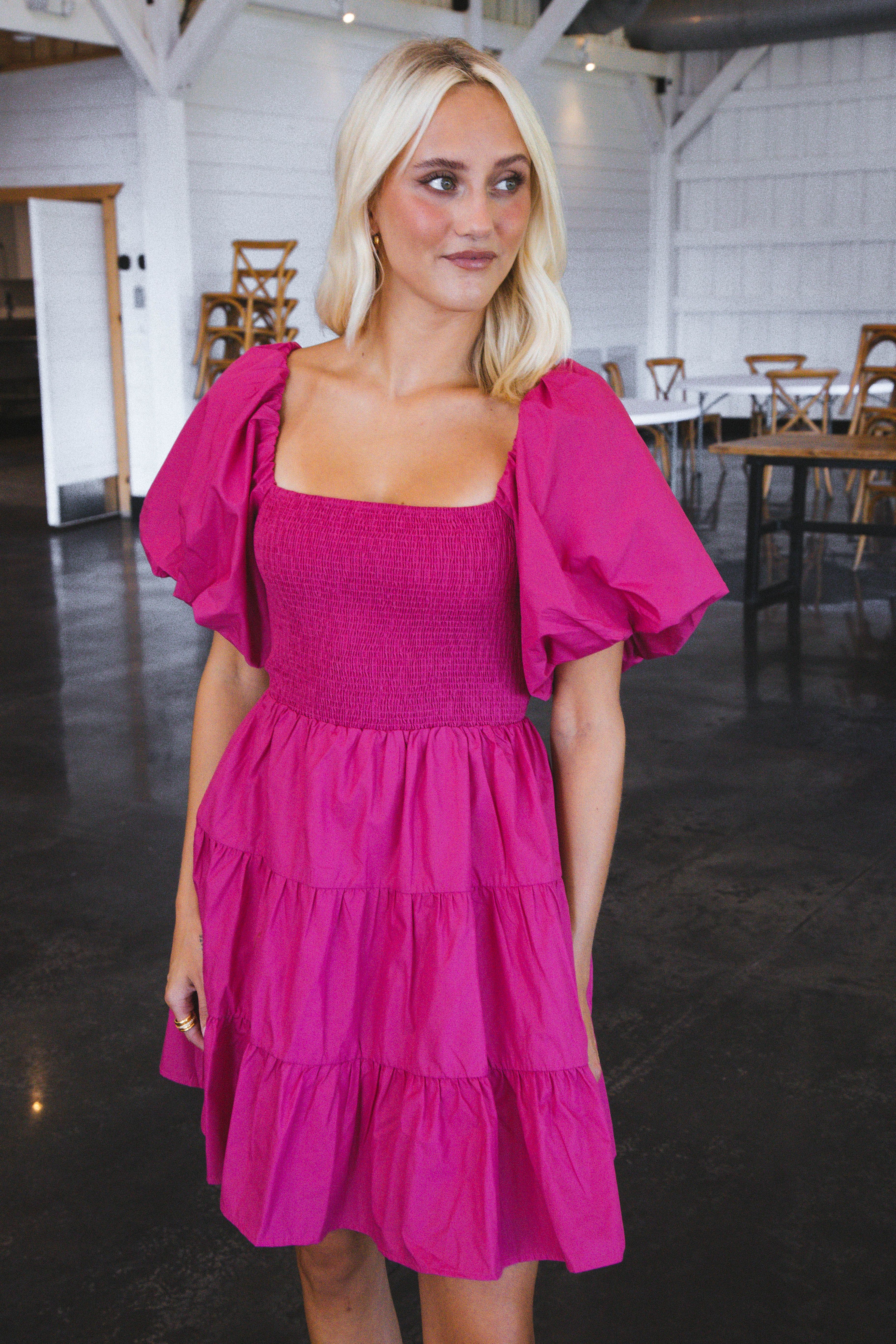 Bryllin Smocked Mini Dress, Magenta sold by North & Main Clothing Company product image thumbnail 5