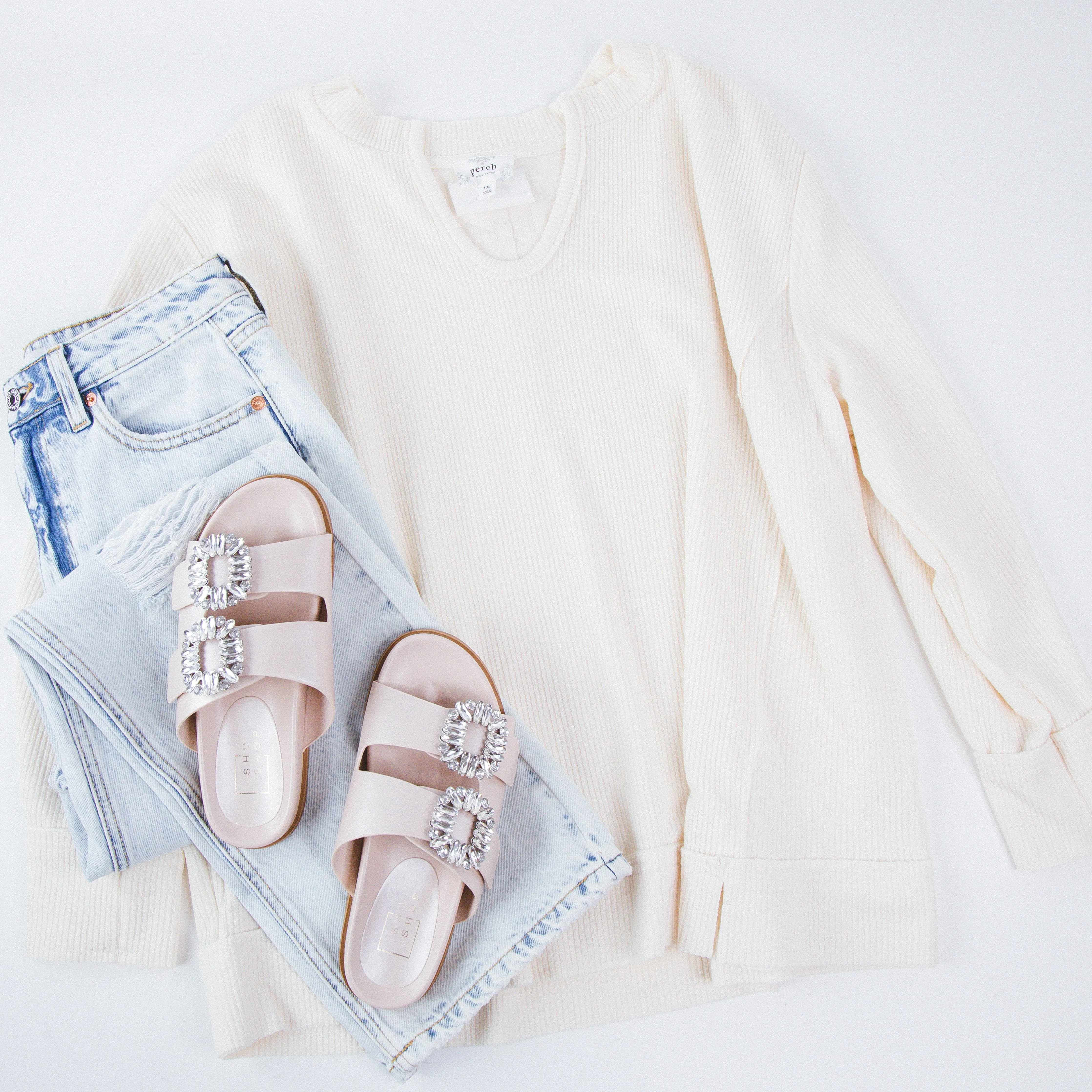 Adele Raw Edge Top, Cream | Plus Size sold by North & Main Clothing Company product image thumbnail 2