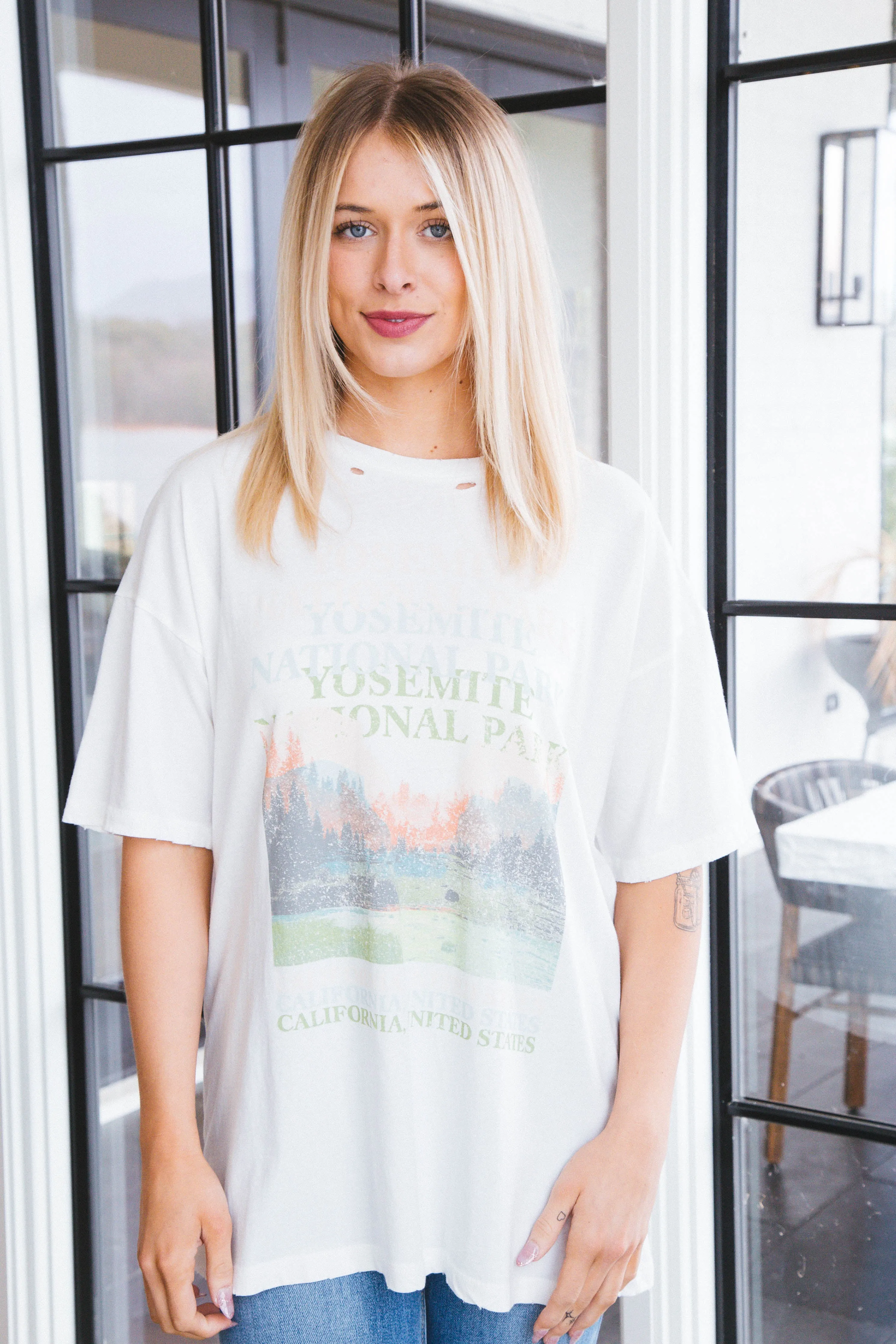 Yosemite Distressed Tee, Ivory sold by North & Main Clothing Company