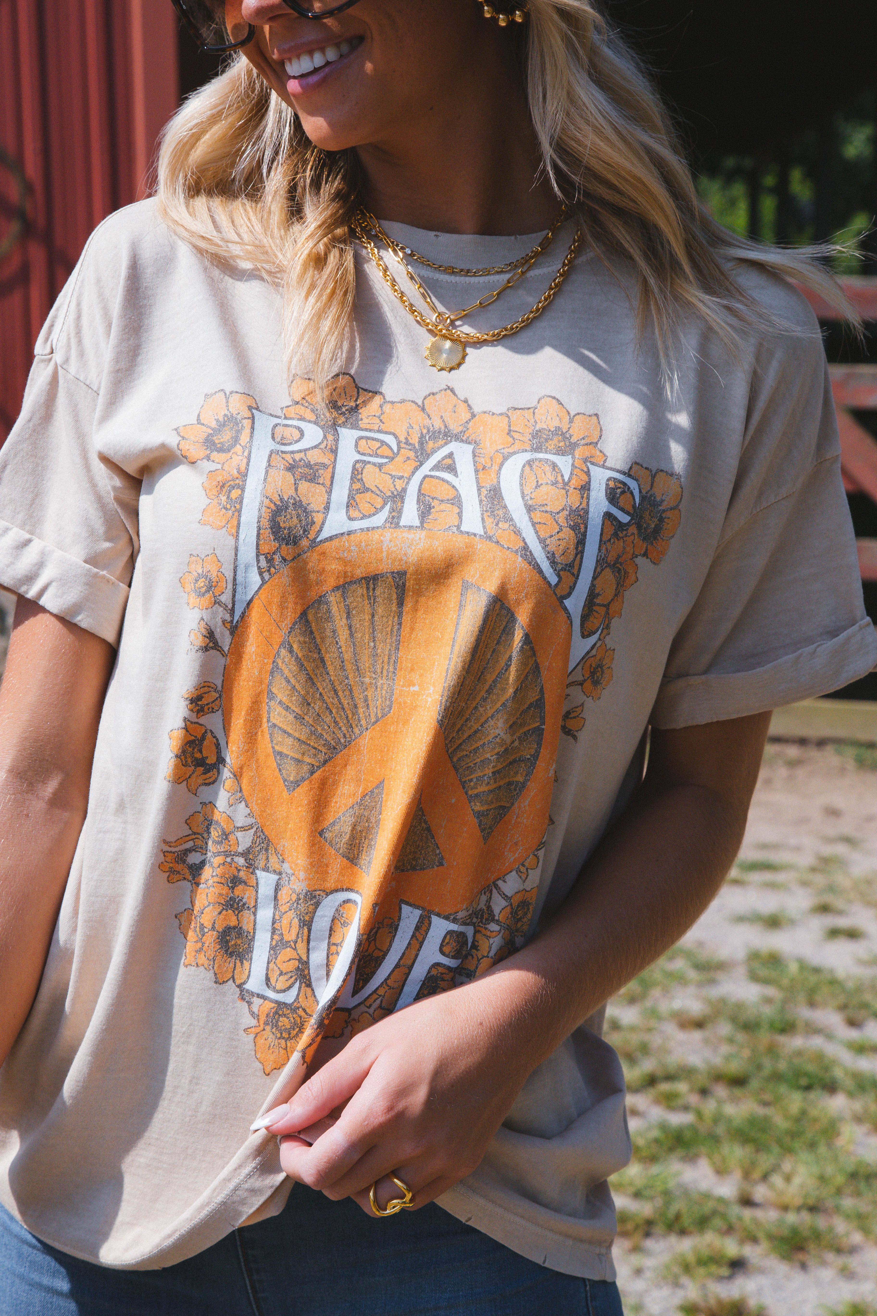 Peace Love Tee, Sand | Girl Dangerous sold by North & Main Clothing Company product image thumbnail 3