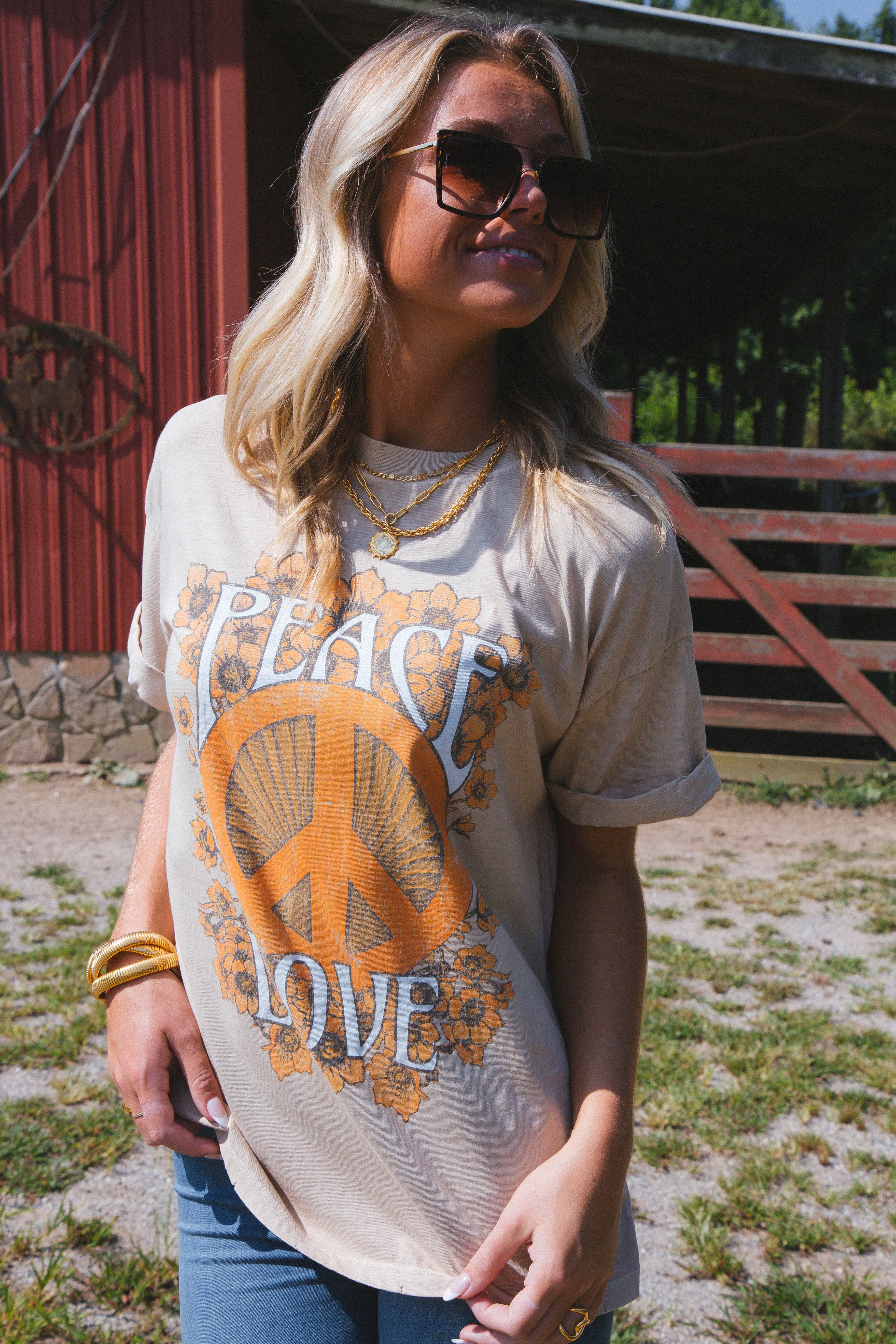 Peace Love Tee, Sand | Girl Dangerous sold by North & Main Clothing Company product image thumbnail 2