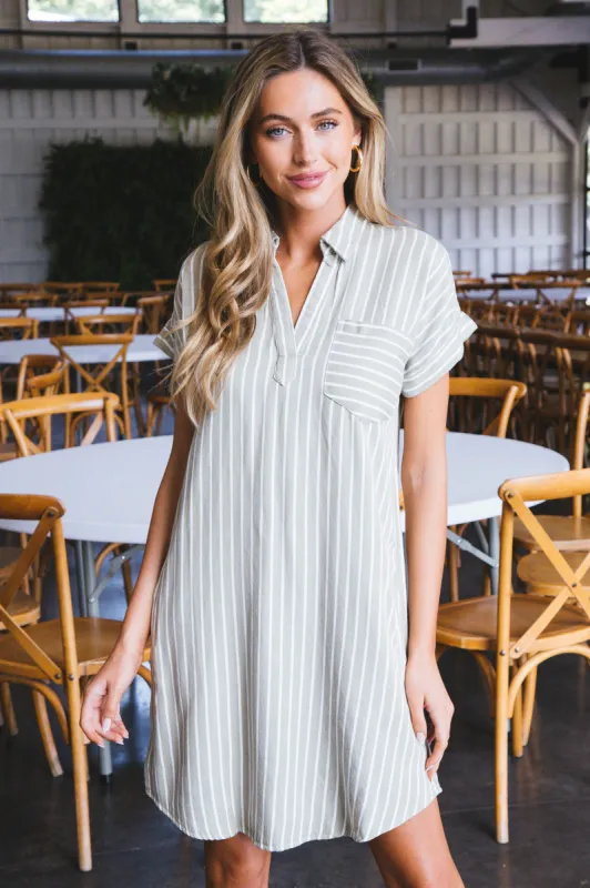Heidi Striped Shirt Dress, Olive sold by North & Main Clothing Company