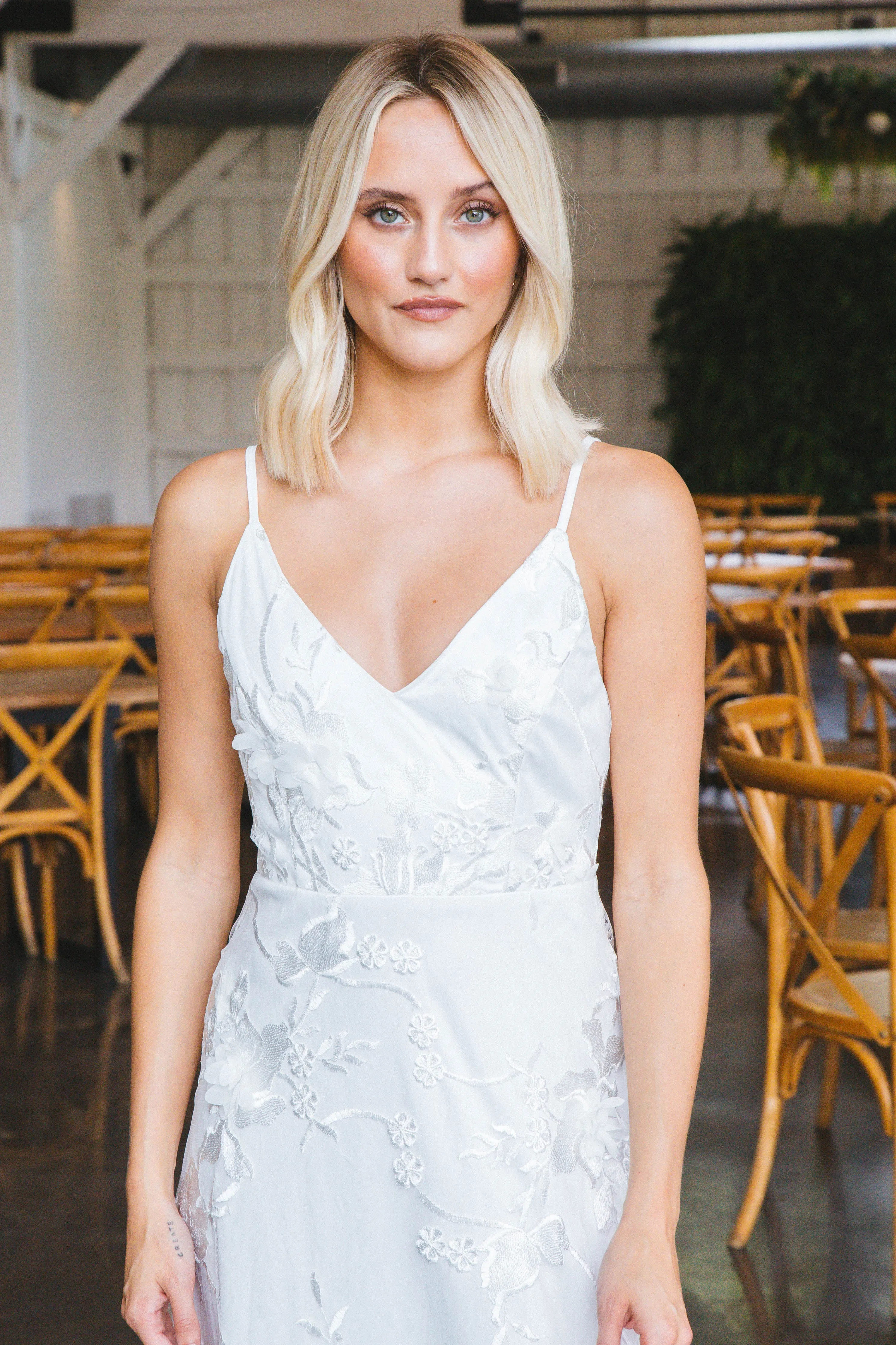 Jada Embroidered Lace Overlay Dress, White sold by North & Main Clothing Company product image thumbnail 2