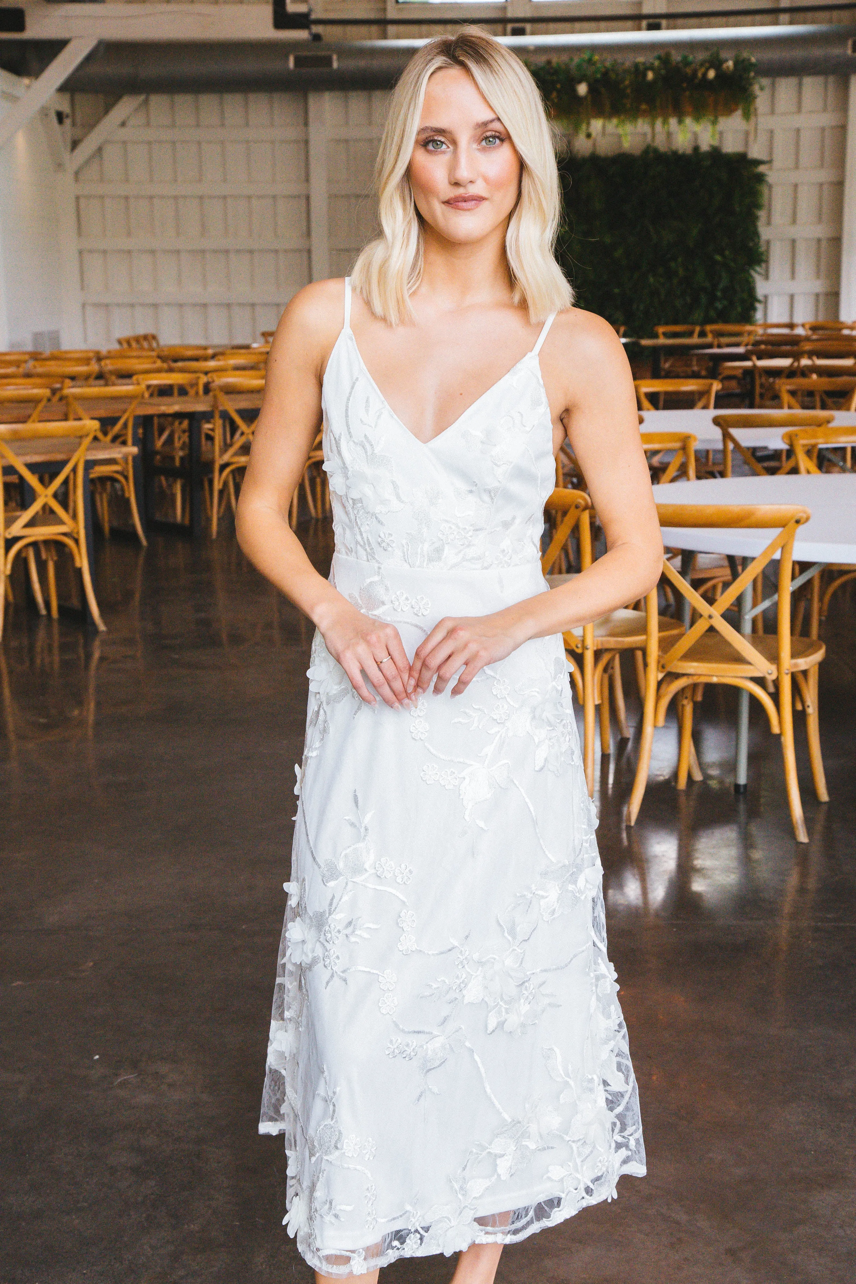 Jada Embroidered Lace Overlay Dress, White sold by North & Main Clothing Company product image thumbnail 3