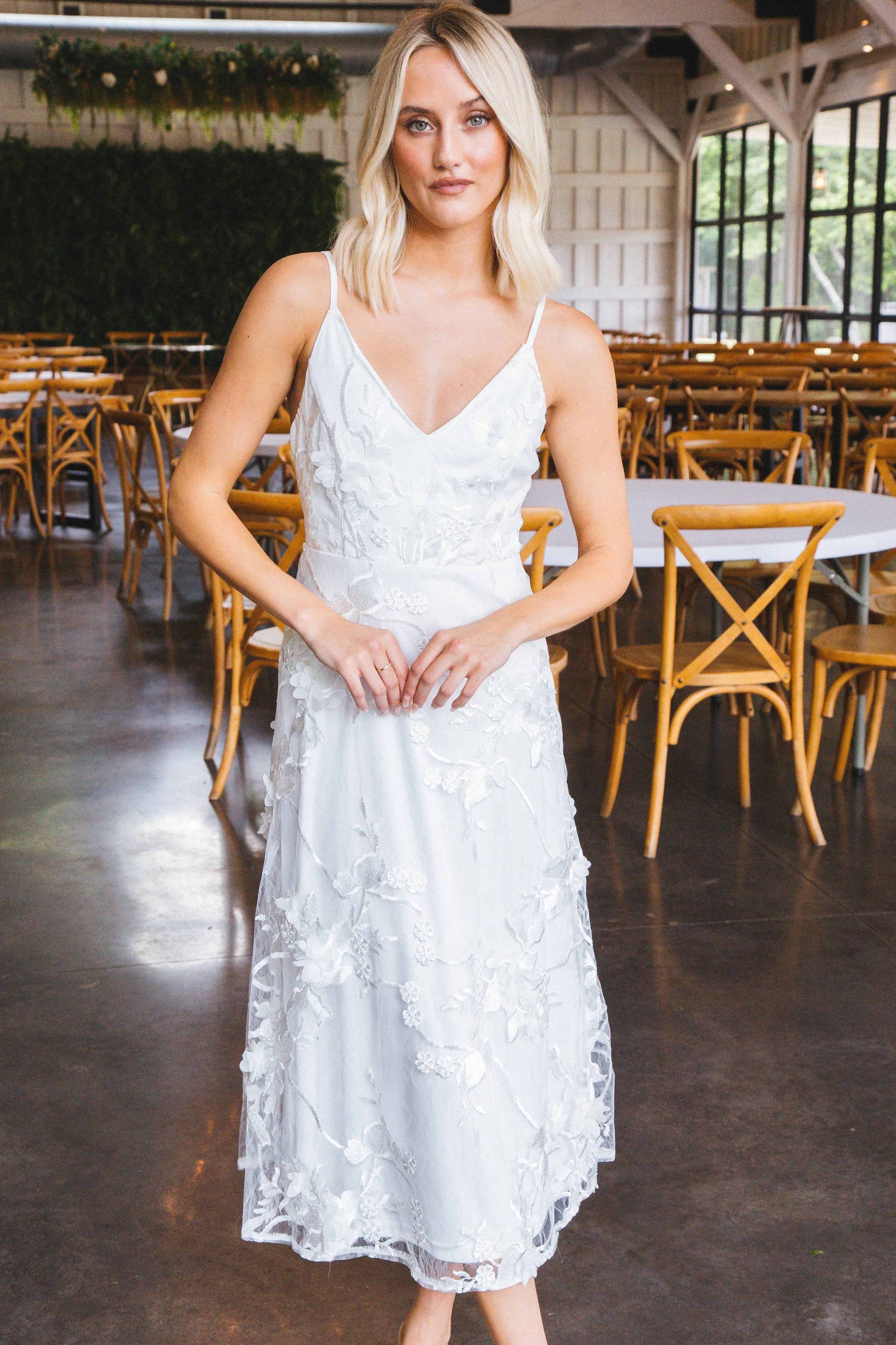 Jada Embroidered Lace Overlay Dress, White sold by North & Main Clothing Company