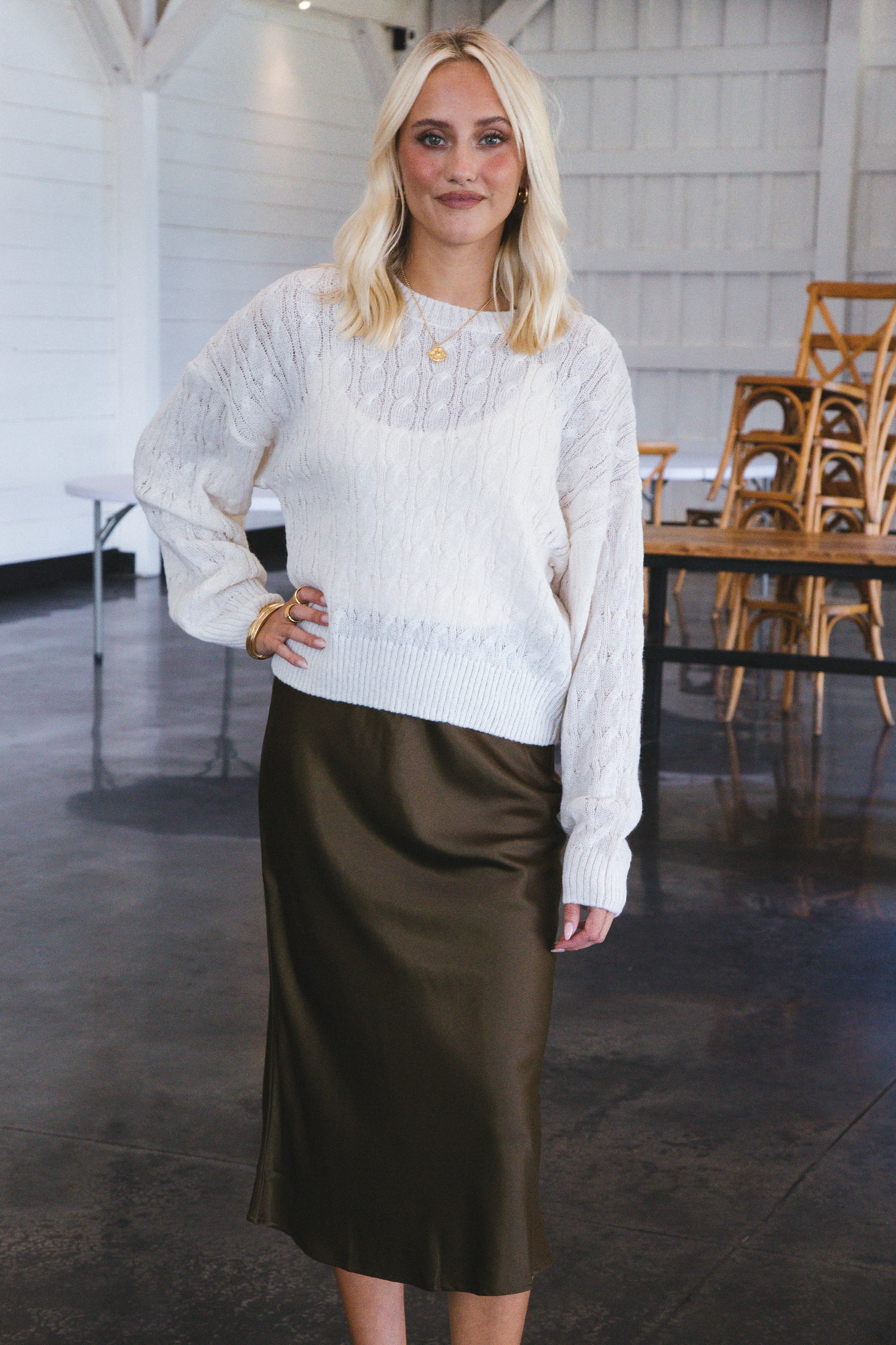 Enya Cable Knit Sweater, Ivory sold by North & Main Clothing Company product image thumbnail 4