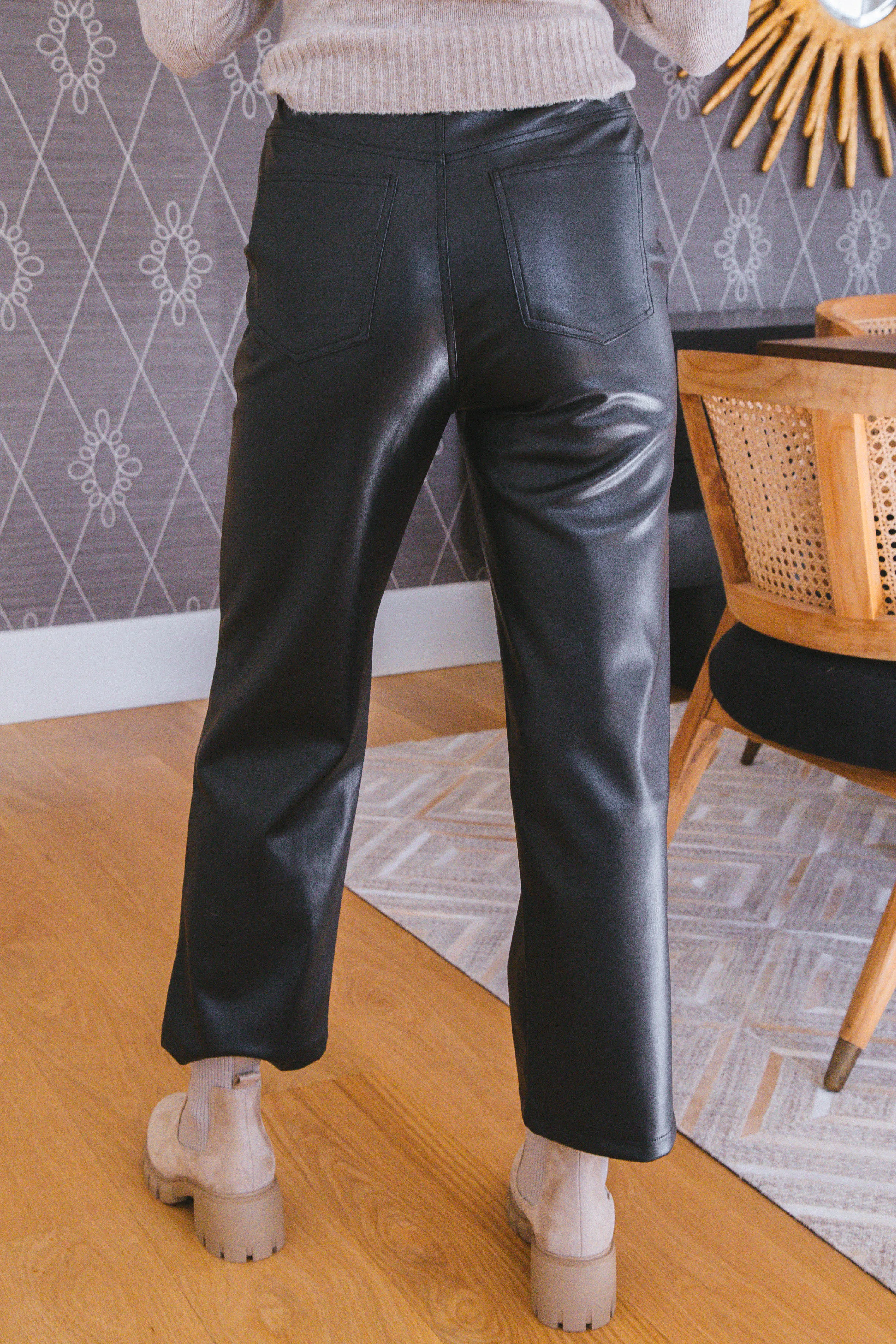Ariella Faux Leather Wide Leg Pants, Black sold by North & Main Clothing Company product image thumbnail 5