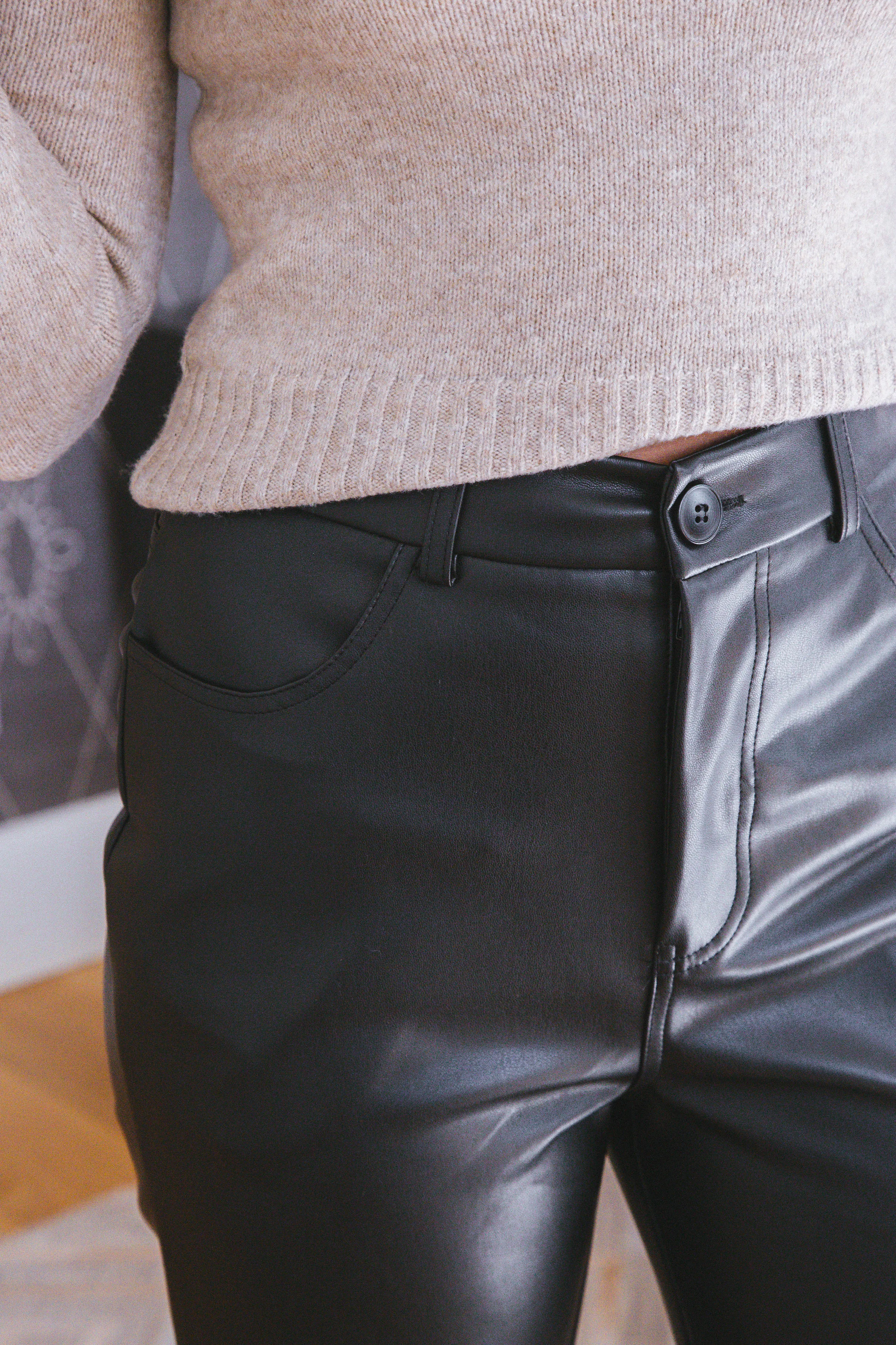 Ariella Faux Leather Wide Leg Pants, Black sold by North & Main Clothing Company product image thumbnail 3