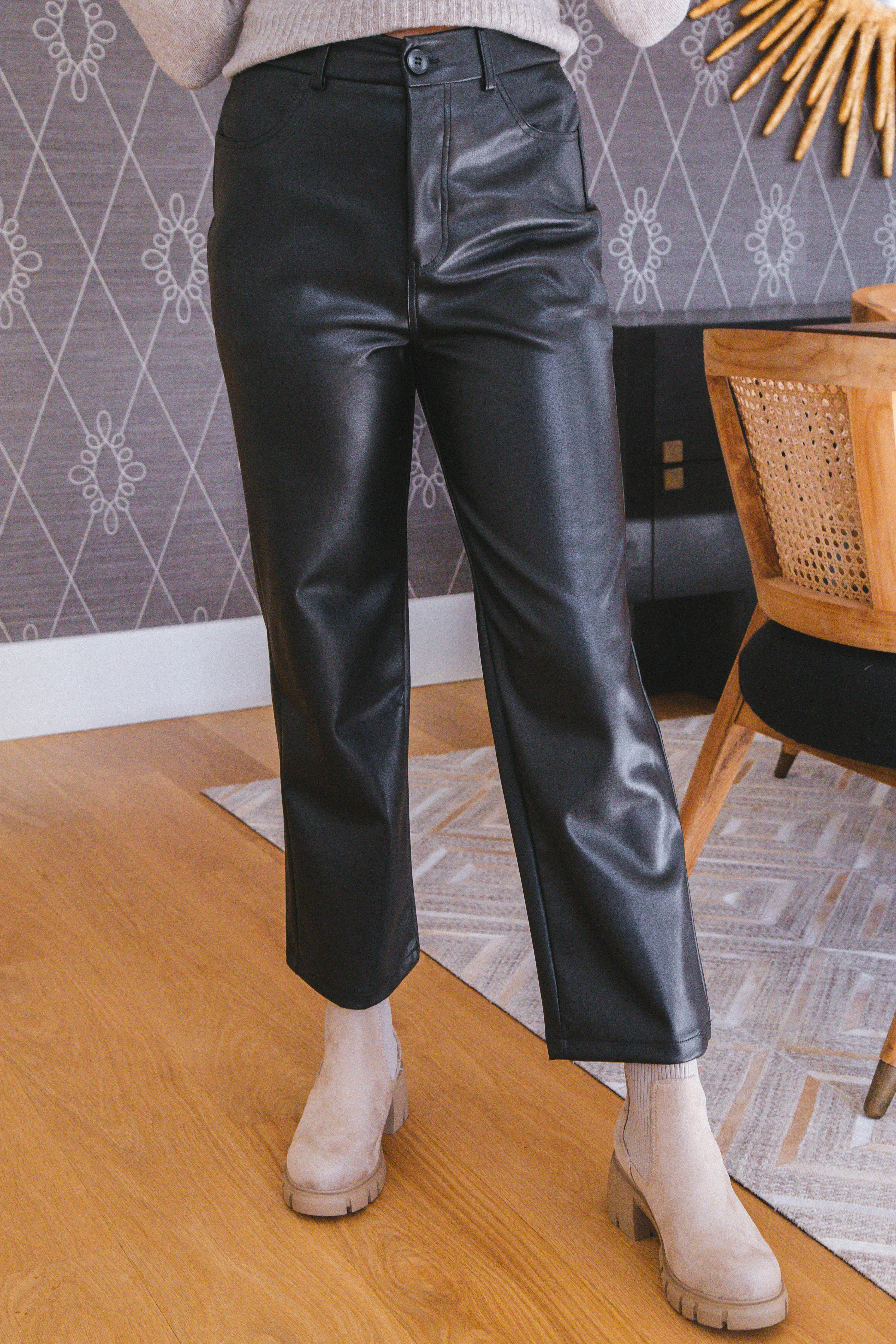 Ariella Faux Leather Wide Leg Pants, Black sold by North & Main Clothing Company product image thumbnail 4