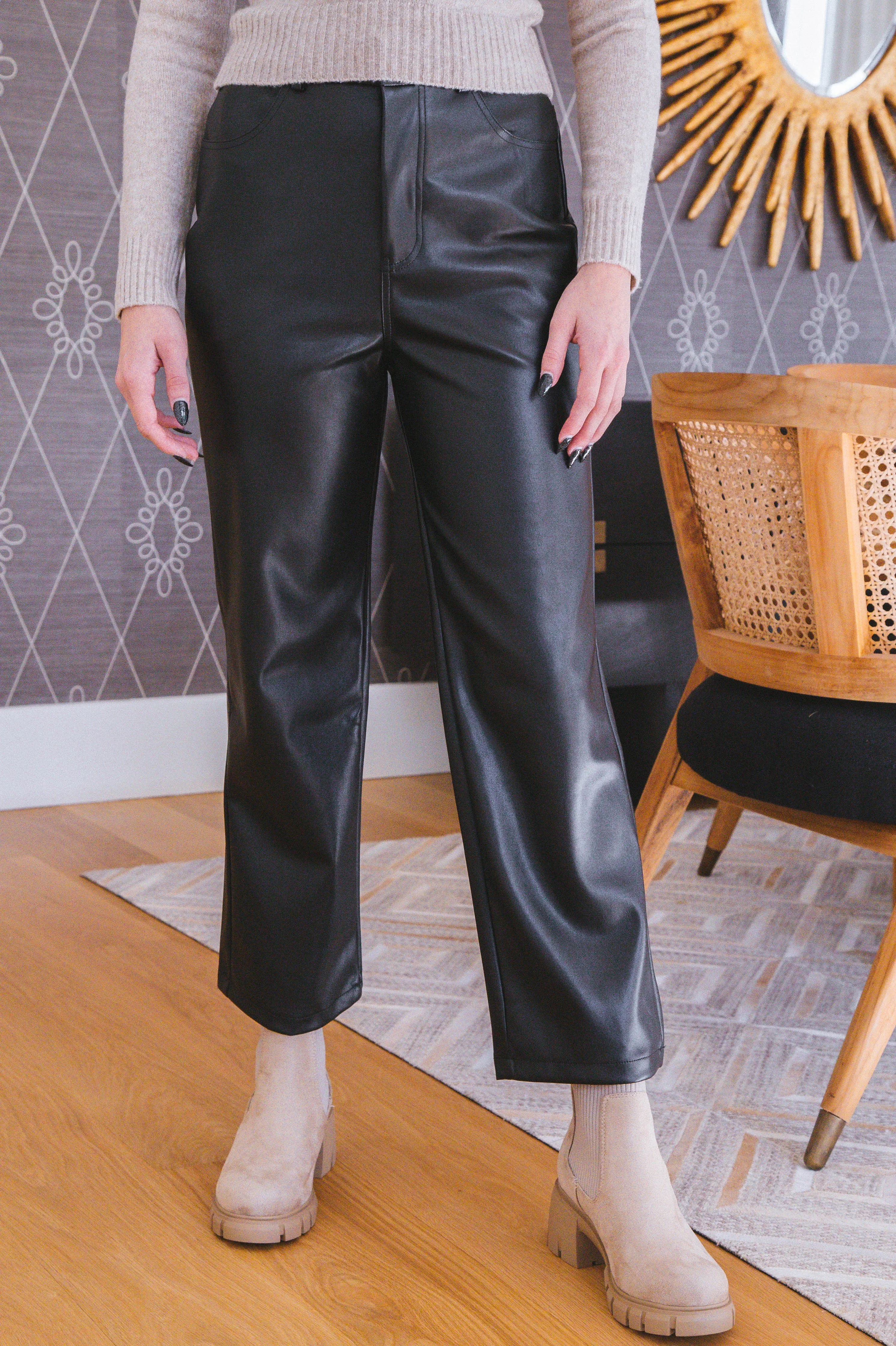Ariella Faux Leather Wide Leg Pants, Black sold by North & Main Clothing Company product image thumbnail 2