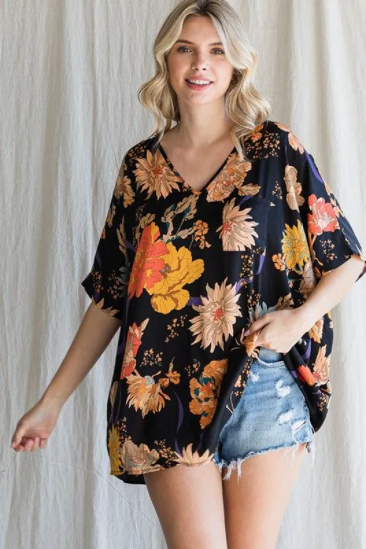 Midnight Floral Satin Top, Black | Plus Size sold by North & Main Clothing Company
