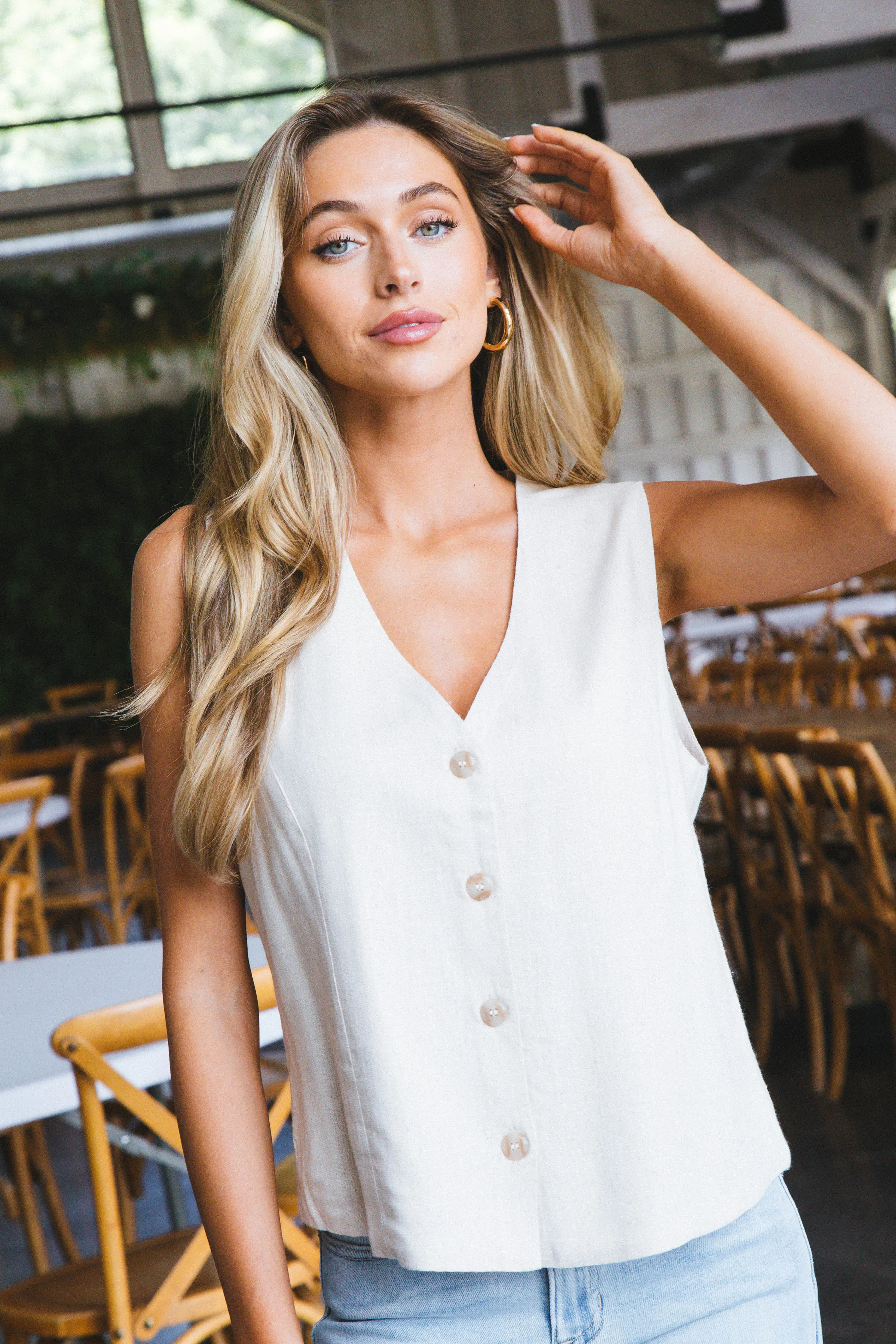 Dellis Linen Vest, Wheat | Velvet Heart sold by North & Main Clothing Company product image thumbnail 4