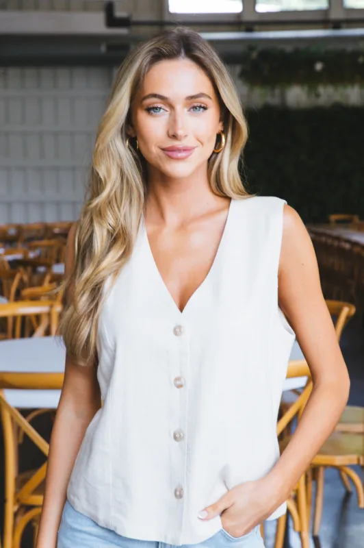 Dellis Linen Vest, Wheat | Velvet Heart sold by North & Main Clothing Company