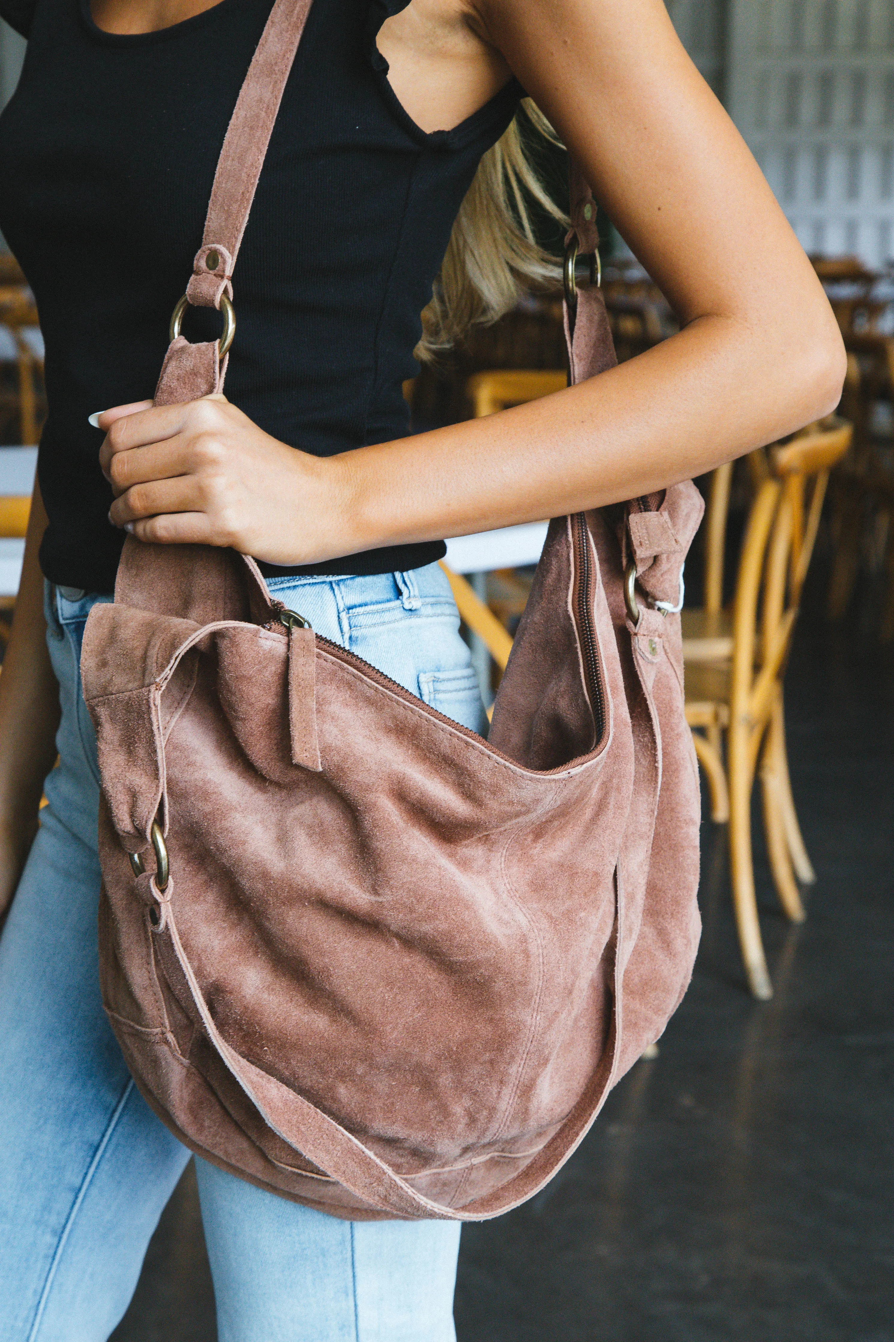 Roma Suede Tote, Rust | Free People sold by North & Main Clothing Company