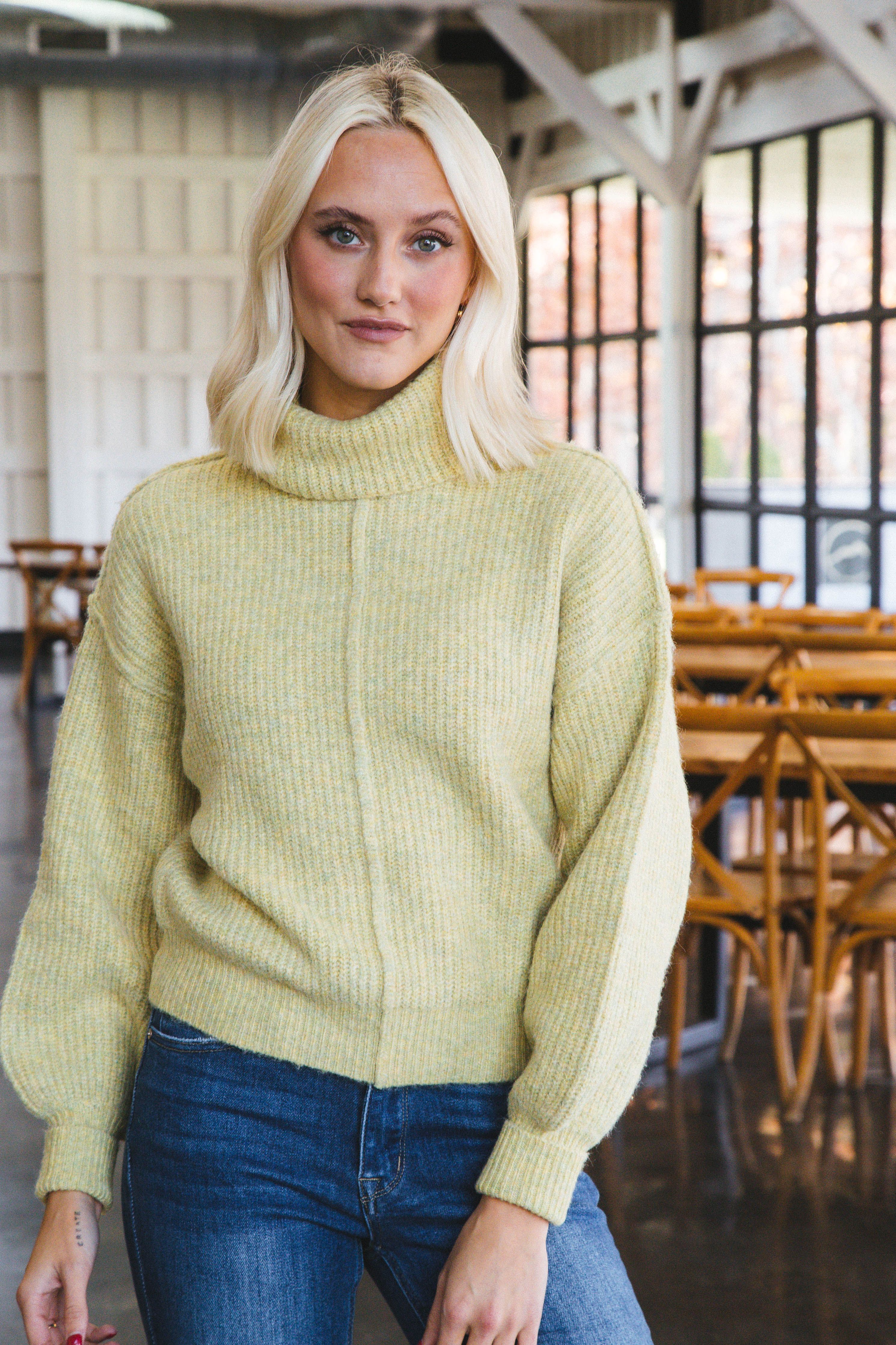 Be True Turtleneck Knit Sweater, Lime sold by North & Main Clothing Company product image thumbnail 2