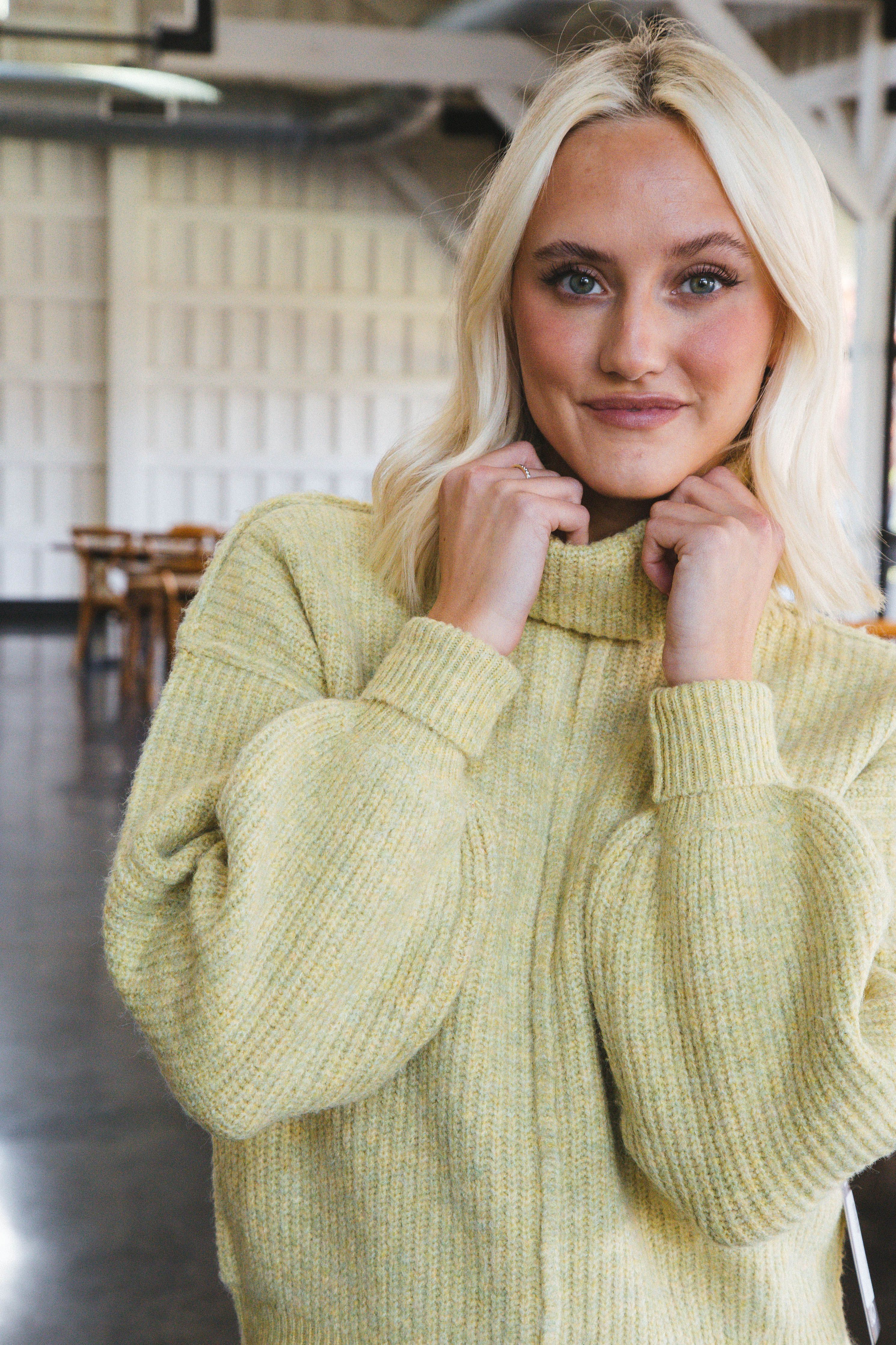 Be True Turtleneck Knit Sweater, Lime sold by North & Main Clothing Company