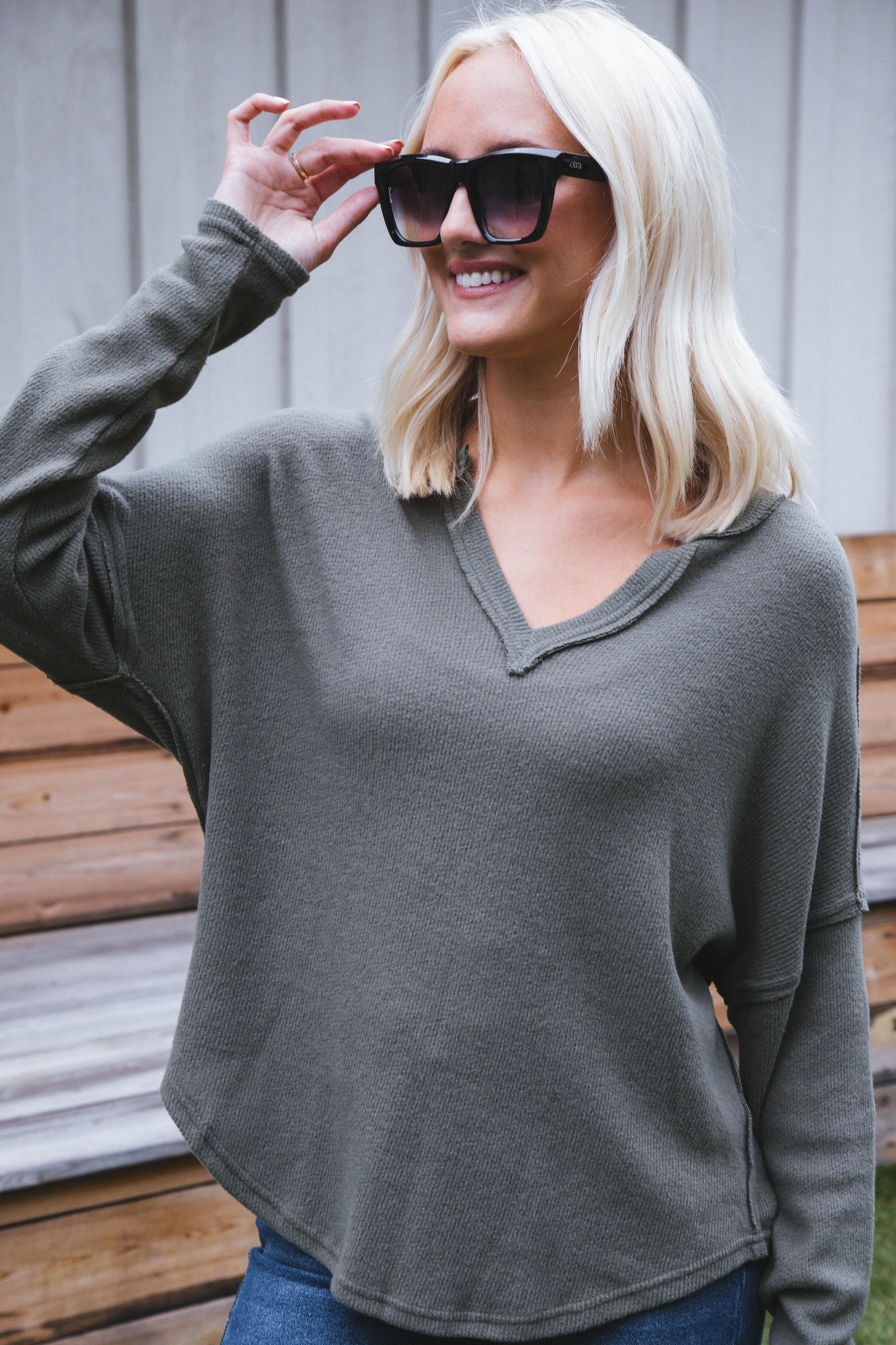 Ania Knit Top, Dark Olive sold by North & Main Clothing Company product image thumbnail 3
