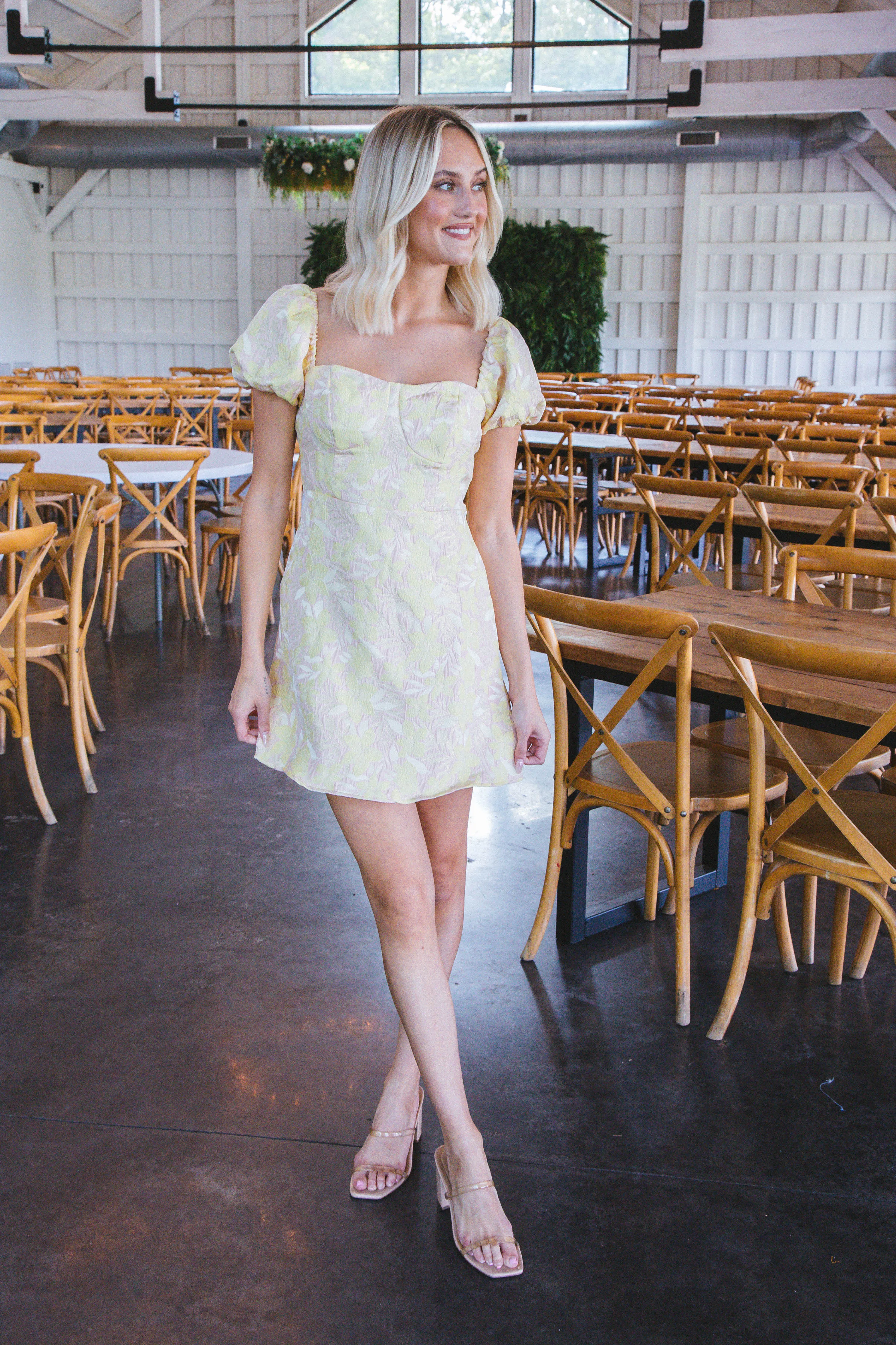 Marissa Puff Sleeve Mini Dress, Beige/Yellow sold by North & Main Clothing Company product image thumbnail 3