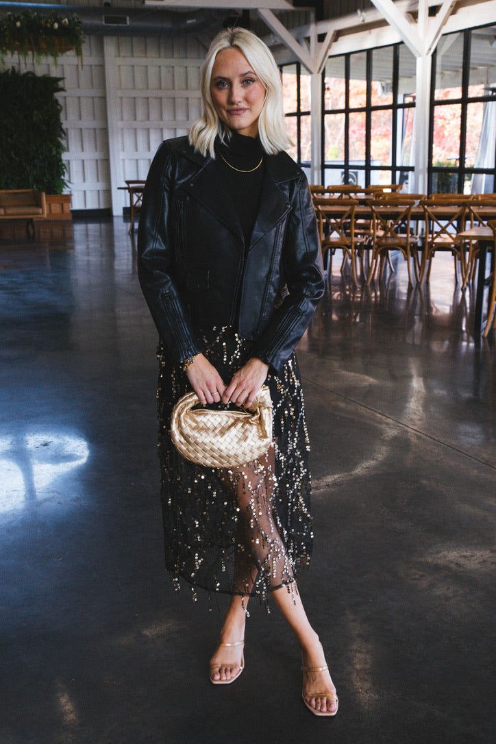 Reyna Sequin Mesh Midi Skirt, Black/Gold sold by North & Main Clothing Company product image thumbnail 2