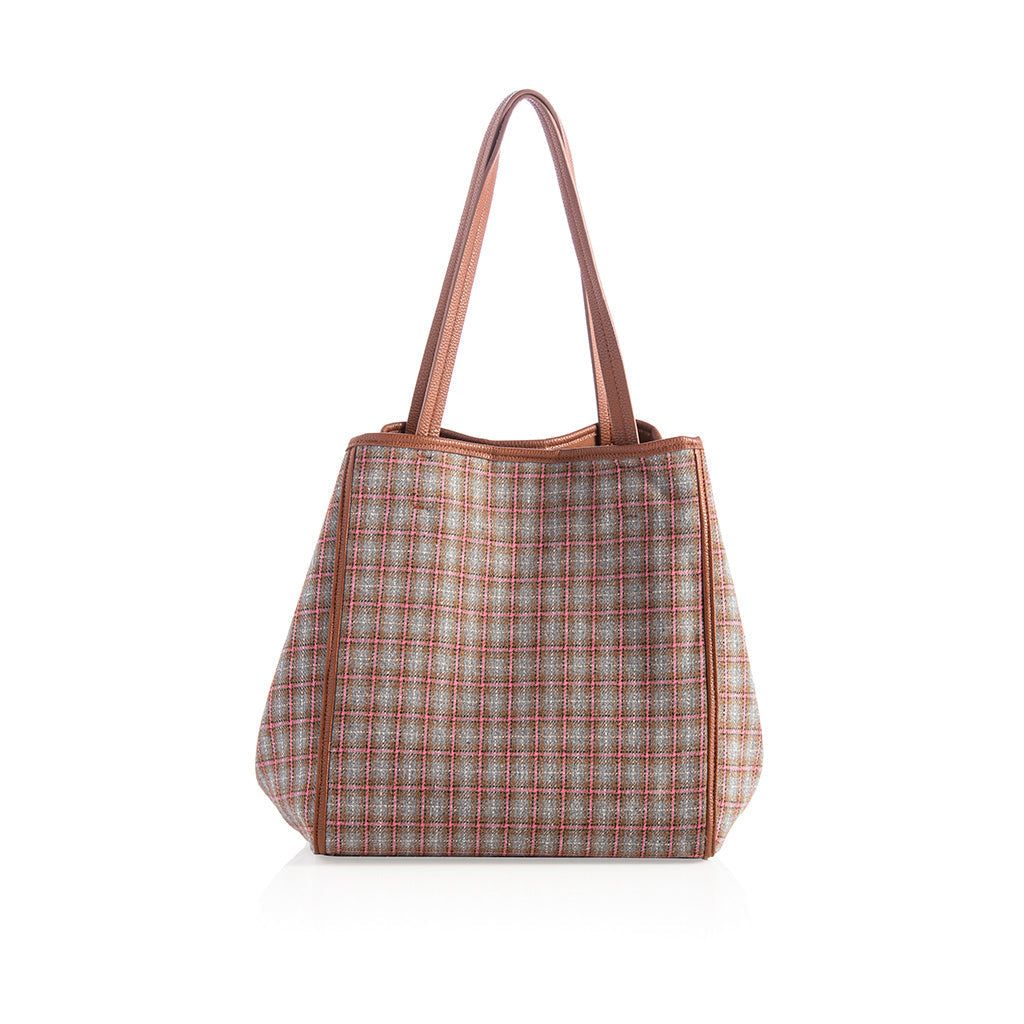 Vale Large Plaid Tote, Brown/Grey/Pink sold by North & Main Clothing Company