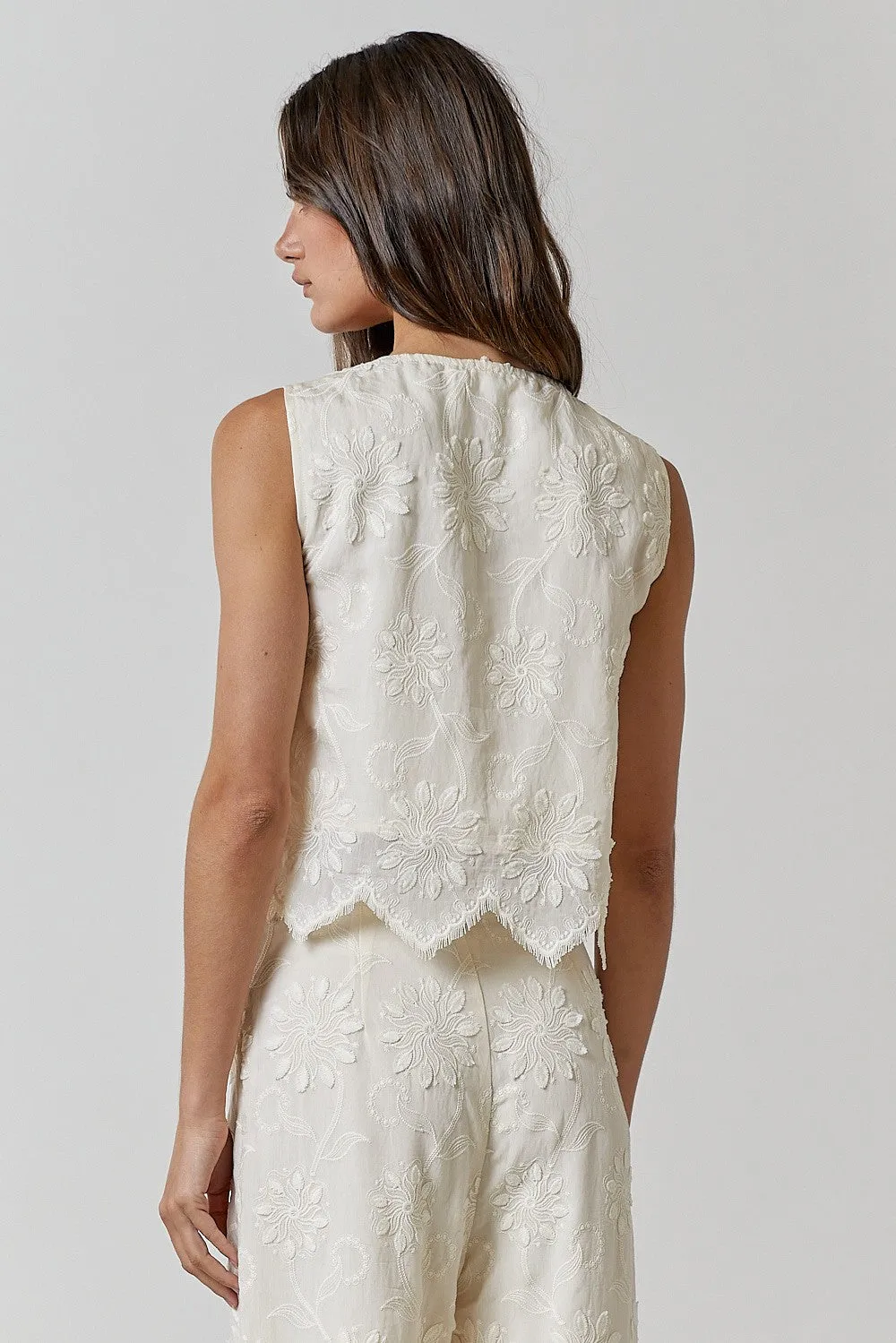 Kira Embroidered Front Tie Vest, Natural sold by North & Main Clothing Company product image thumbnail 3