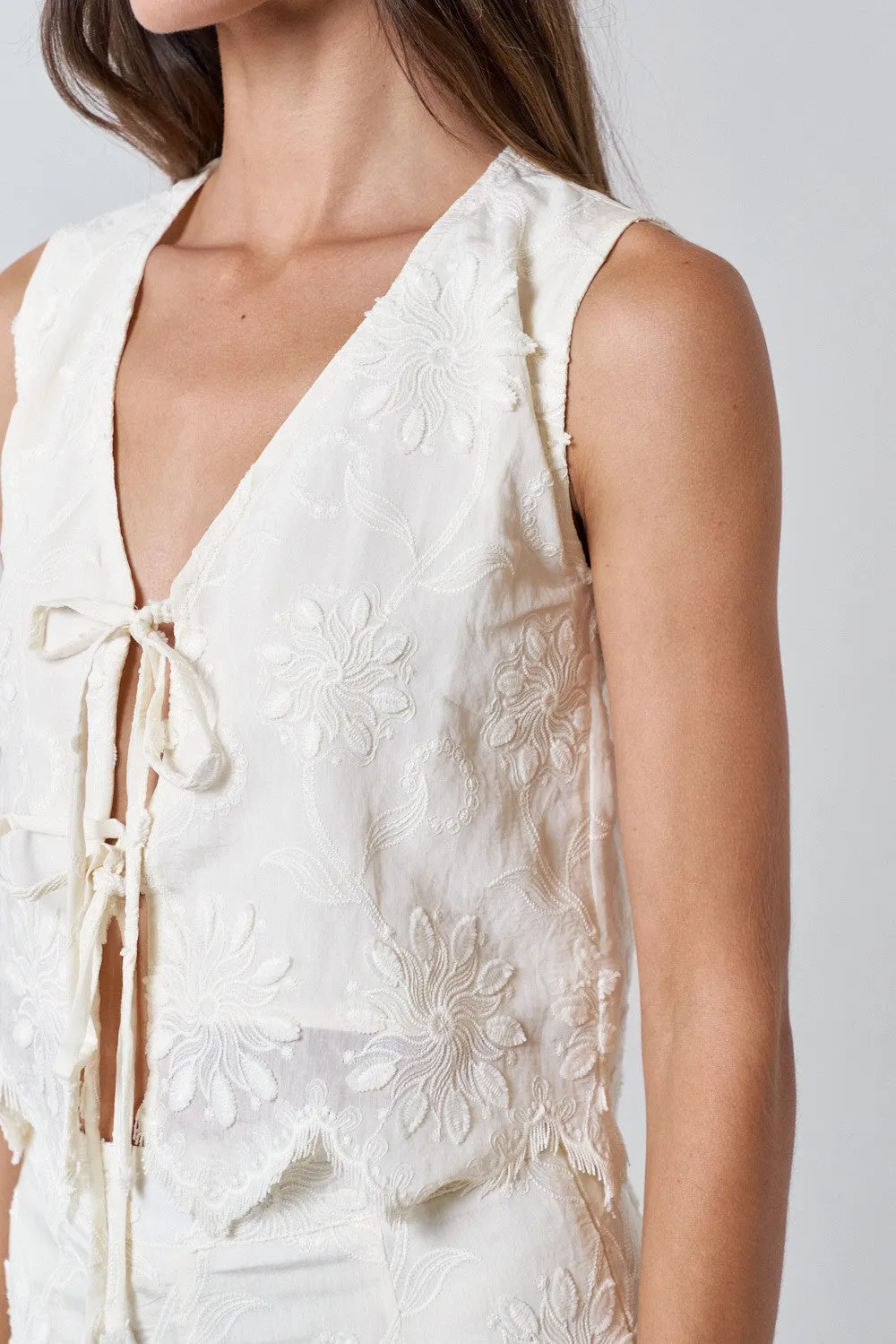 Kira Embroidered Front Tie Vest, Natural sold by North & Main Clothing Company product image thumbnail 2