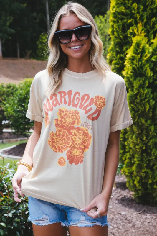 October Marigold Graphic Tee, Sand | Girl Dangerous sold by North & Main Clothing Company