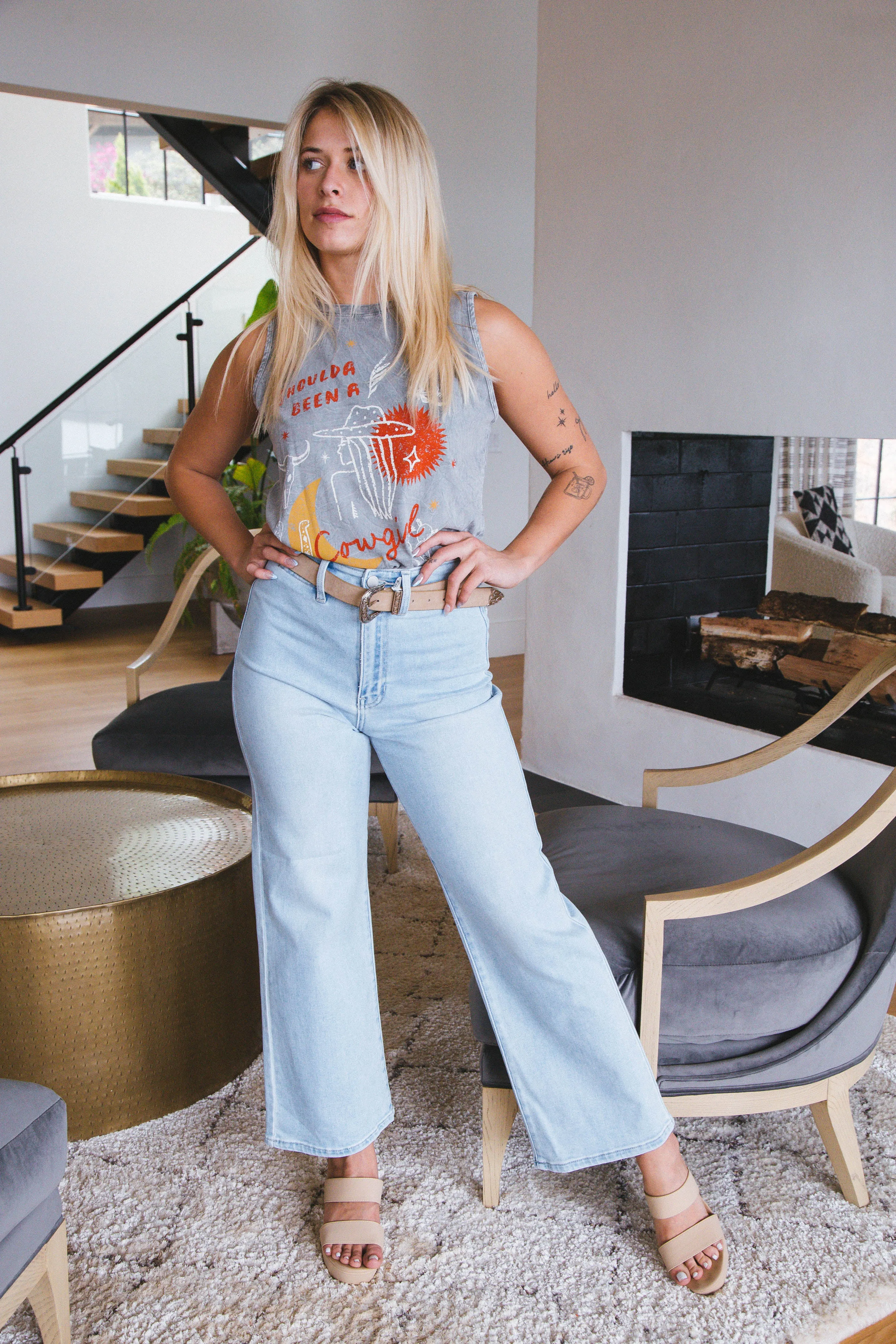 Shoulda Been a Cowgirl Graphic Tank, Mineral Gray sold by North & Main Clothing Company product image thumbnail 4