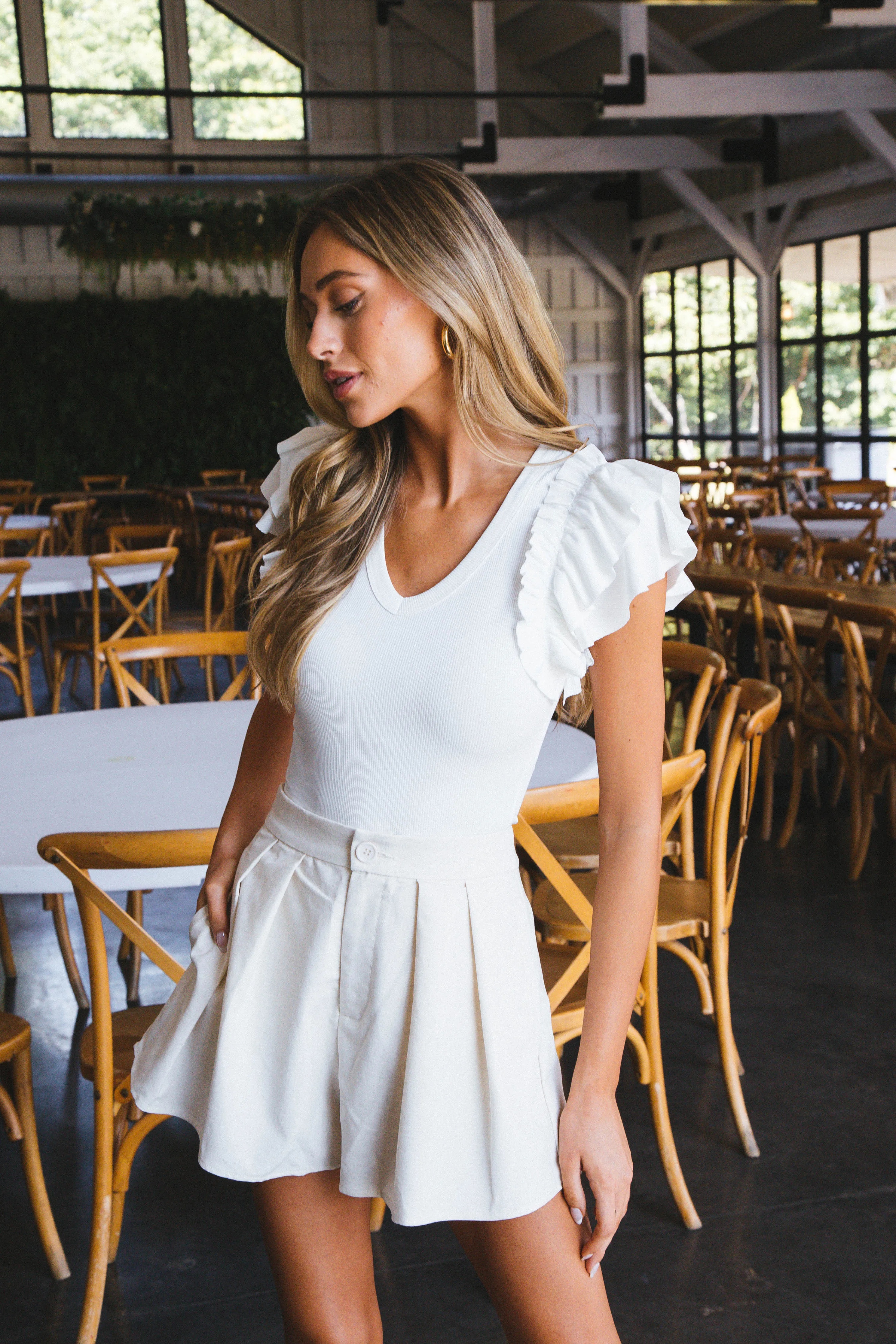 Brenna Deep V-Neck Bodysuit, Off White sold by North & Main Clothing Company product image thumbnail 5