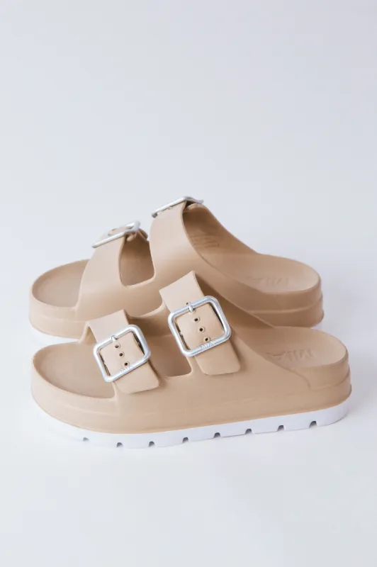 Santi Buckle Slide Flatform Sandal, Sand sold by North & Main Clothing Company