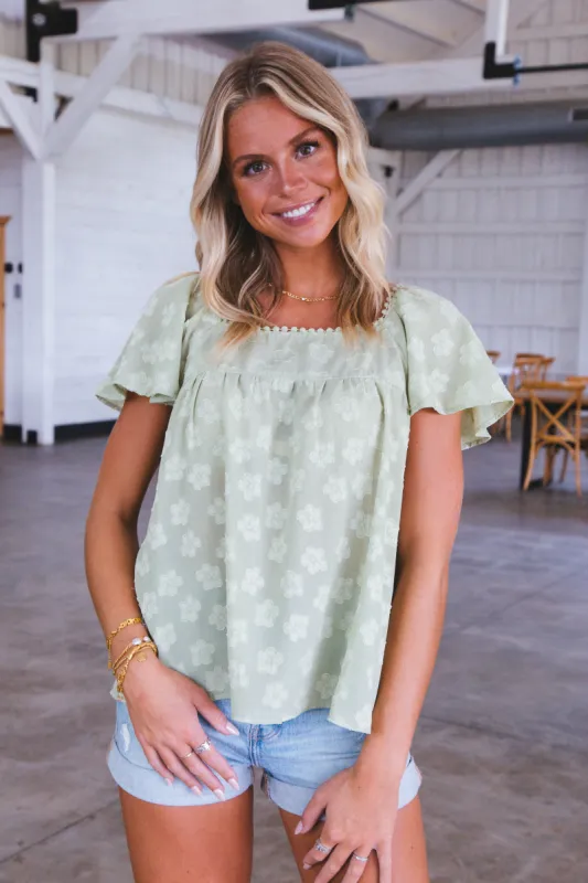 Harper Floral Square Neck Top, Green sold by North & Main Clothing Company