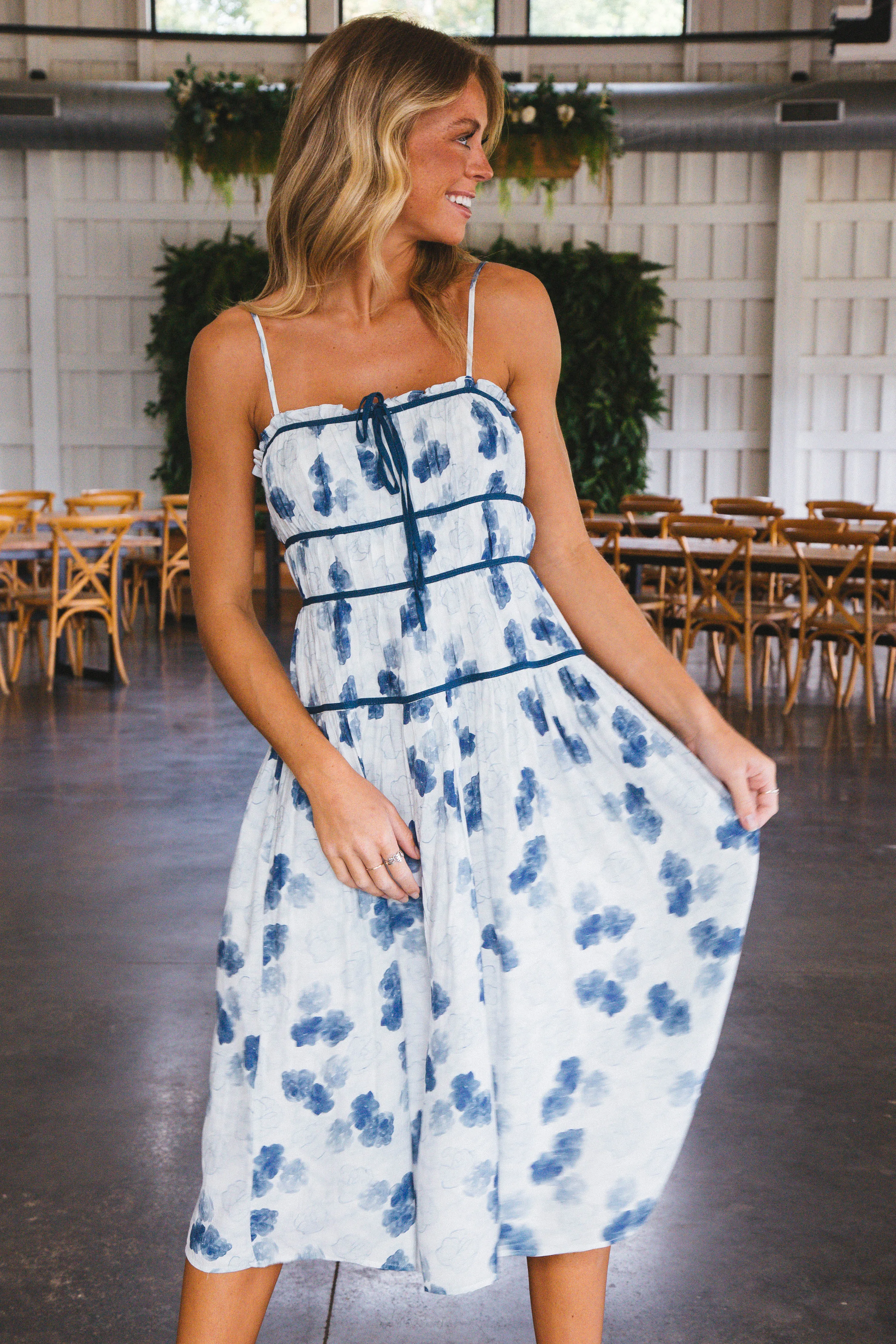 Harlow Floral Midi Dress, White/Blue Floral sold by North & Main Clothing Company product image thumbnail 5