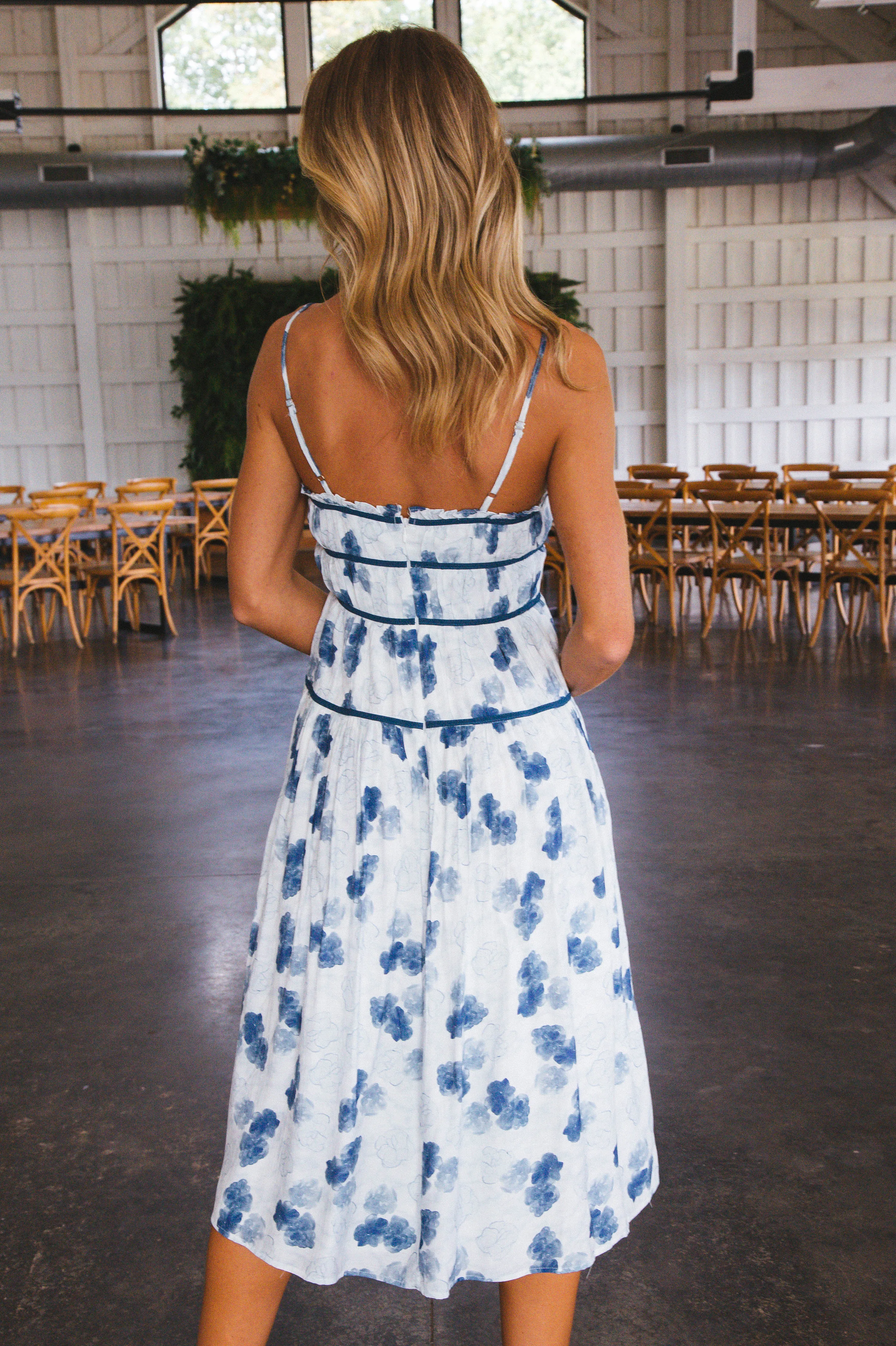 Harlow Floral Midi Dress, White/Blue Floral sold by North & Main Clothing Company product image thumbnail 4