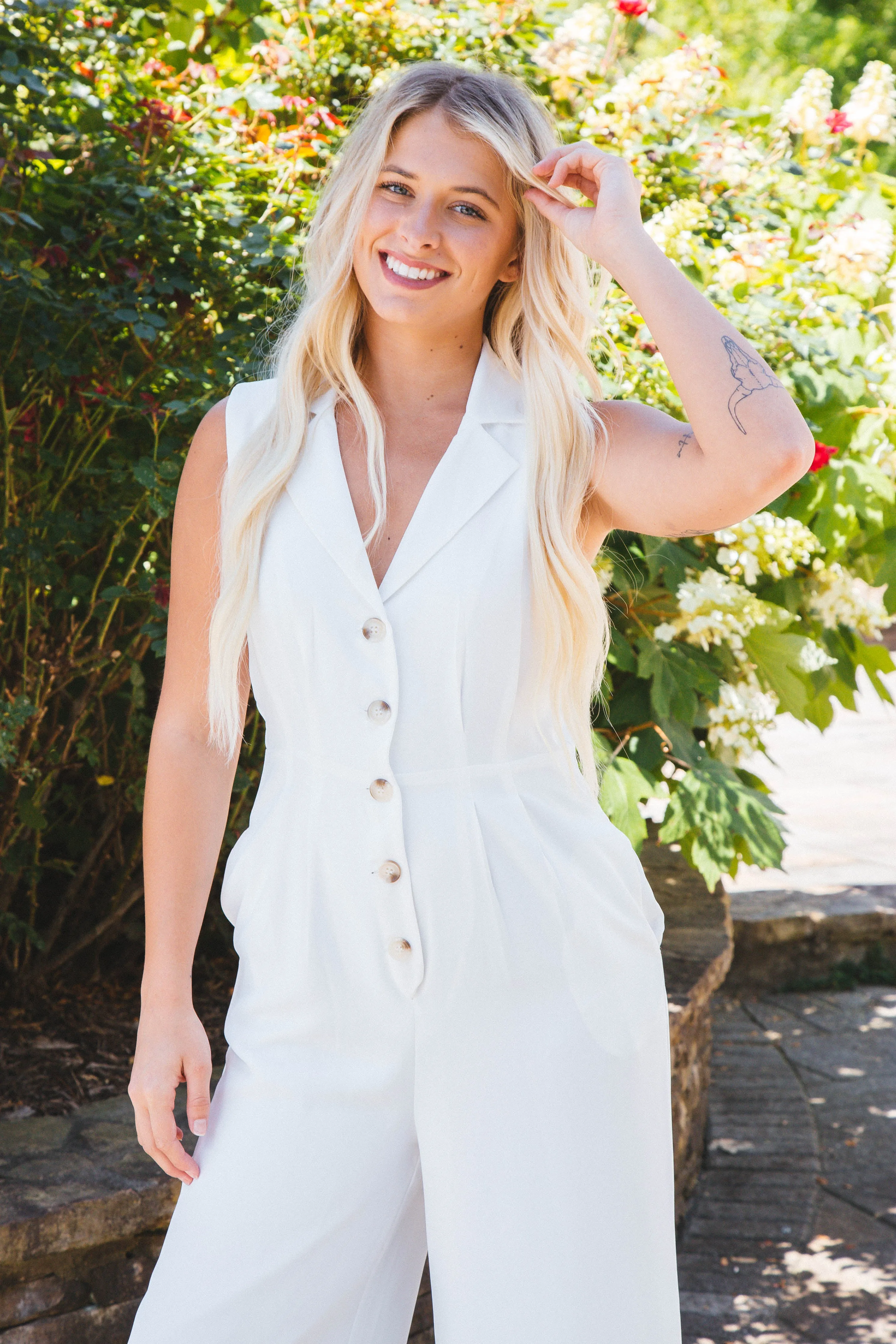 The Classics Button Front Jumpsuit, White | Sadie & Sage sold by North & Main Clothing Company product image thumbnail 4