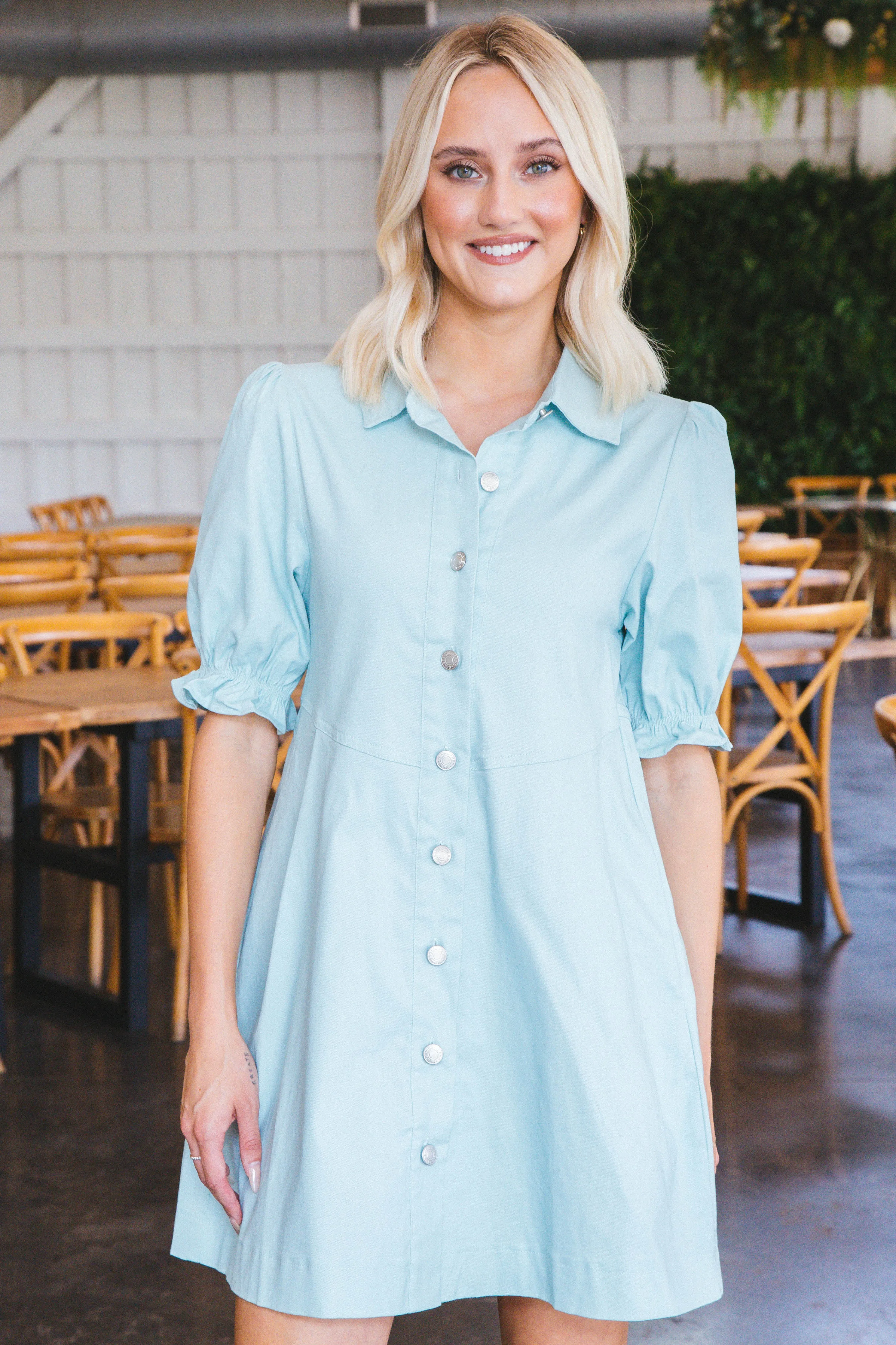 Lucia Button Down Denim Dress, Aqua sold by North & Main Clothing Company product image thumbnail 4