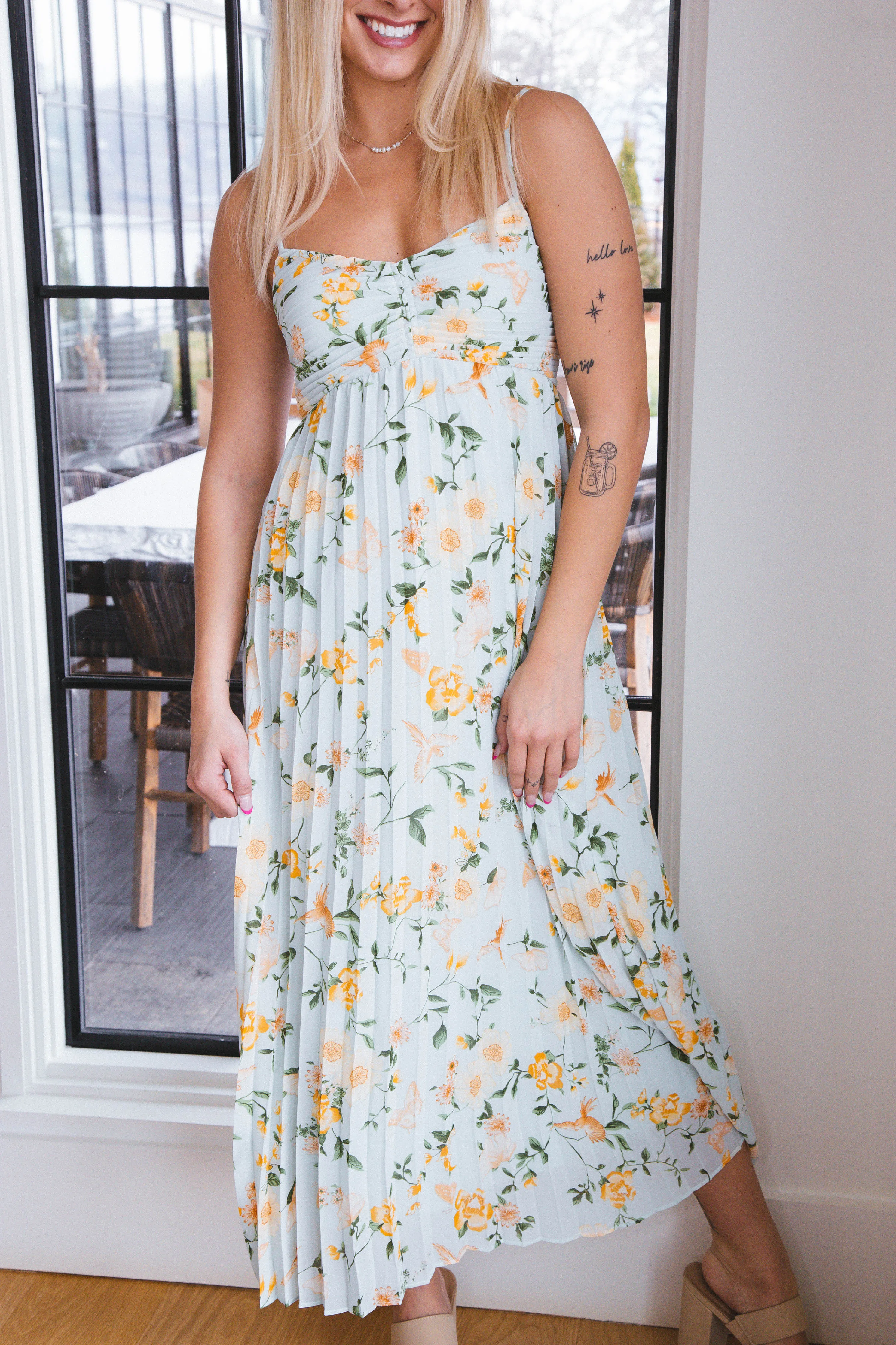 Aurelia Bird & Floral Print Midi Dress, Light Sage Multi sold by North & Main Clothing Company product image thumbnail 3